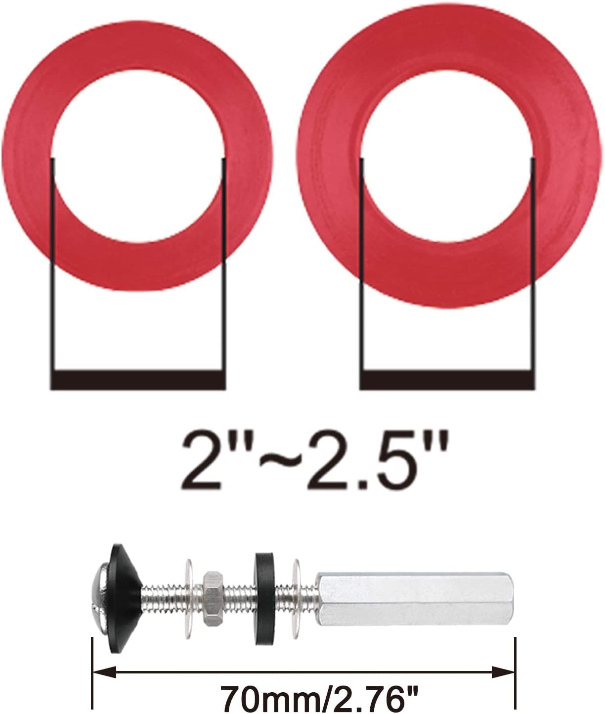iFealClear Universal Toilet Tank to Bowl Gasket & Bolt Kit - Fits Most 2-Inch & 2.5-Inch Flush Valve Openings - Durable Red Rubber Seal - Perfect for Toilet Repair & Leak Prevention in Homes & Commercial Restrooms