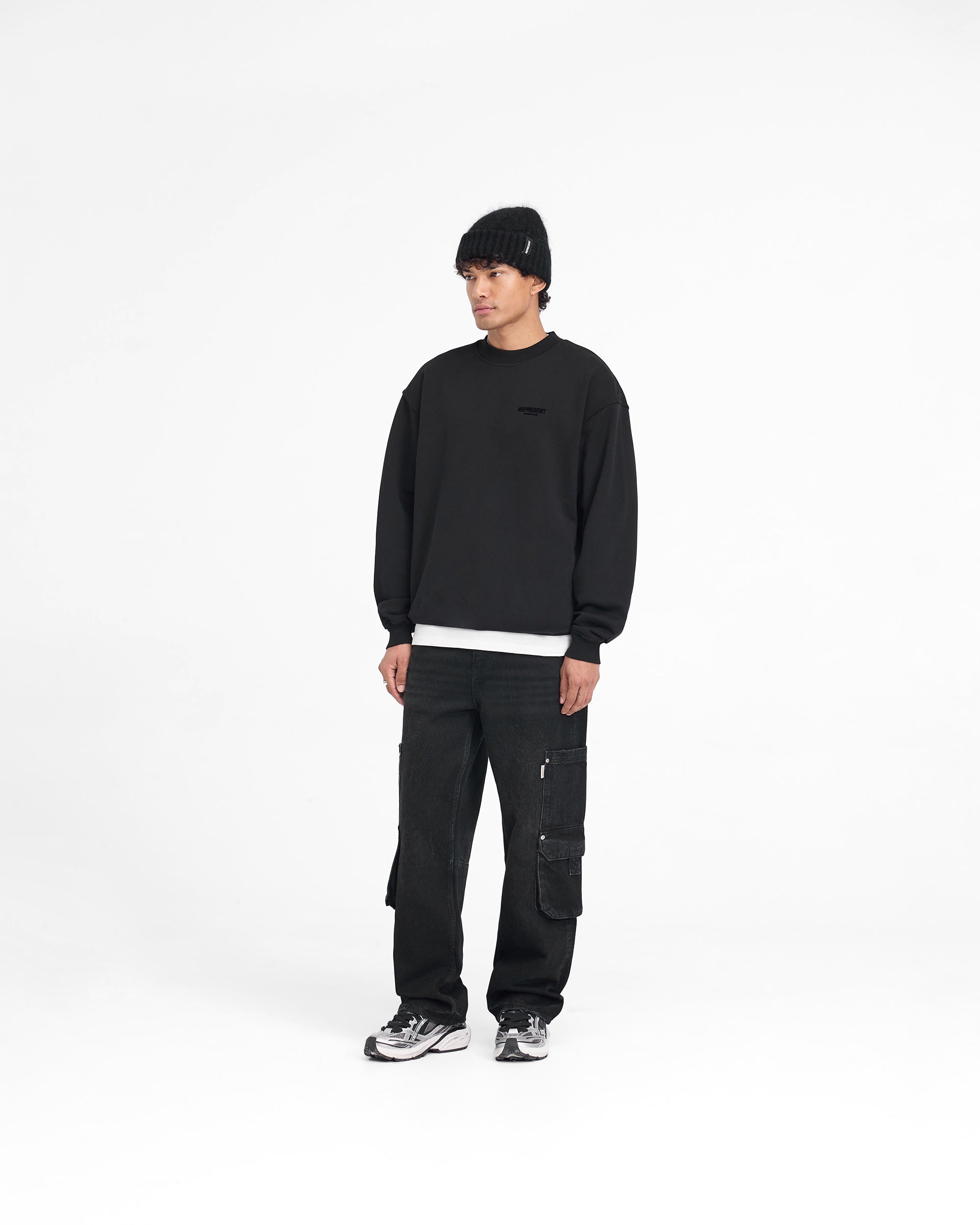 Represent Owners Club Flocked Sweater - Premium Black Knit Pullover for Men | Streetwear Fashion & Casual Outfits
