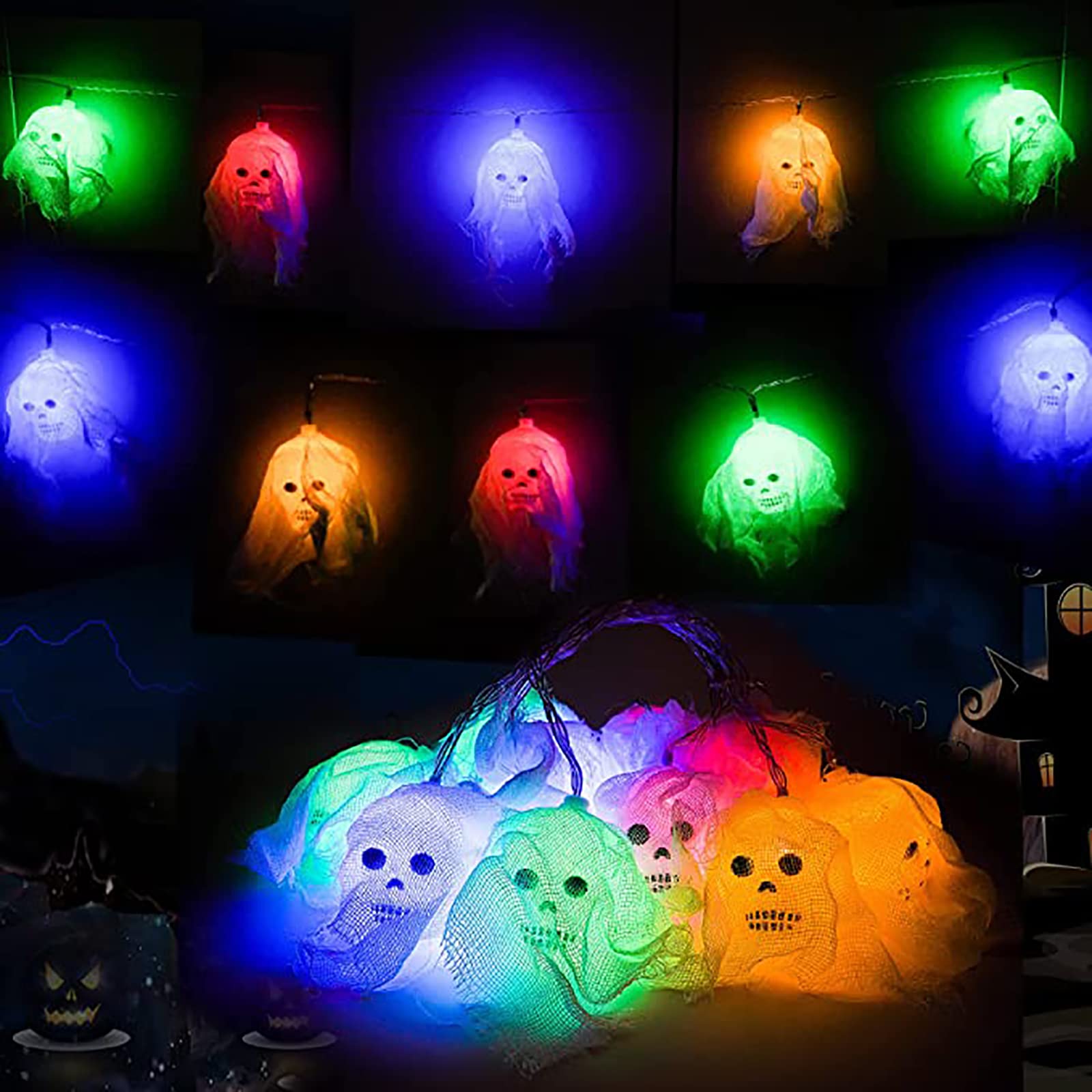20 LED Halloween Fairy Lights - 5M Battery Operated String Lights with 3D Skull & Ghost Decor for Indoor Outdoor Garden, Party, Festival, Autumn Decoration | Perfect for Halloween Decor, Backyard Lighting, Spooky Party Ambiance