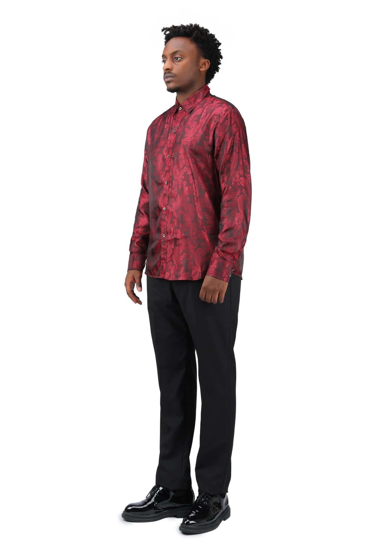 Slim Fit Embroidered Maroon Paisley Shirt for Men - Stylish Casual Button Down Shirt - Perfect for Office, Date Night & Special Occasions
