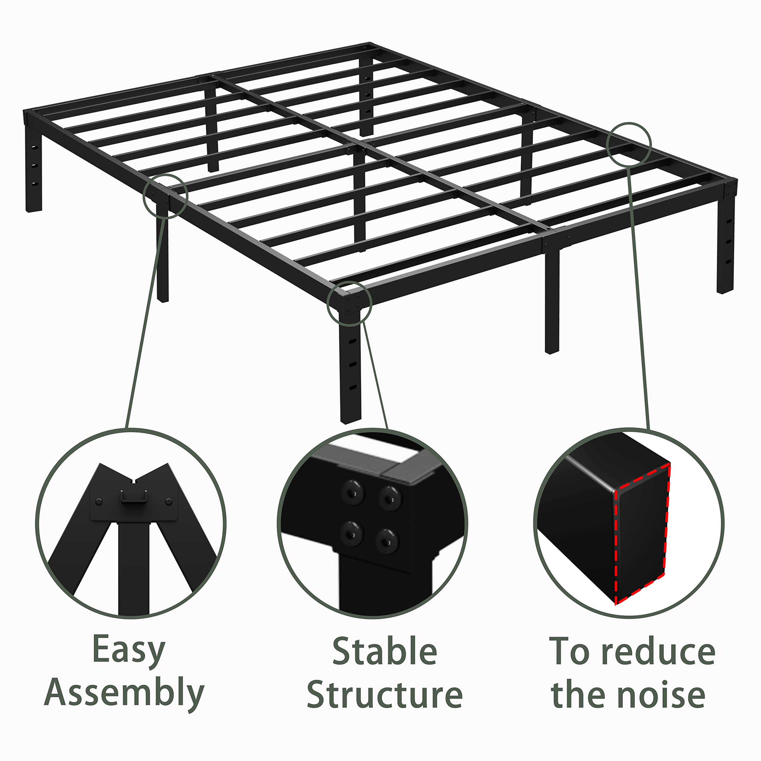 14 Inch King Size Metal Platform Bed Frame - Heavy Duty, No Box Spring Needed, Easy Assembly, Noise Free - Perfect for Master Bedrooms, Guest Rooms & Modern Home Decor