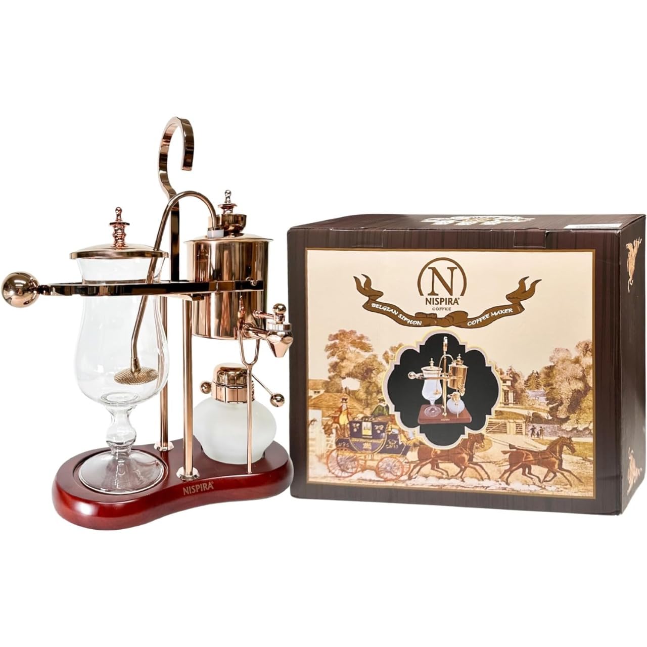 Premium Nispira Belgium Royal Family Balance Syphon Coffee Maker - 500ml Copper Vacuum Brewing System for Rich Flavor | Perfect for Home Baristas & Coffee Enthusiasts | Vintage Style Coffee Brewing Experience