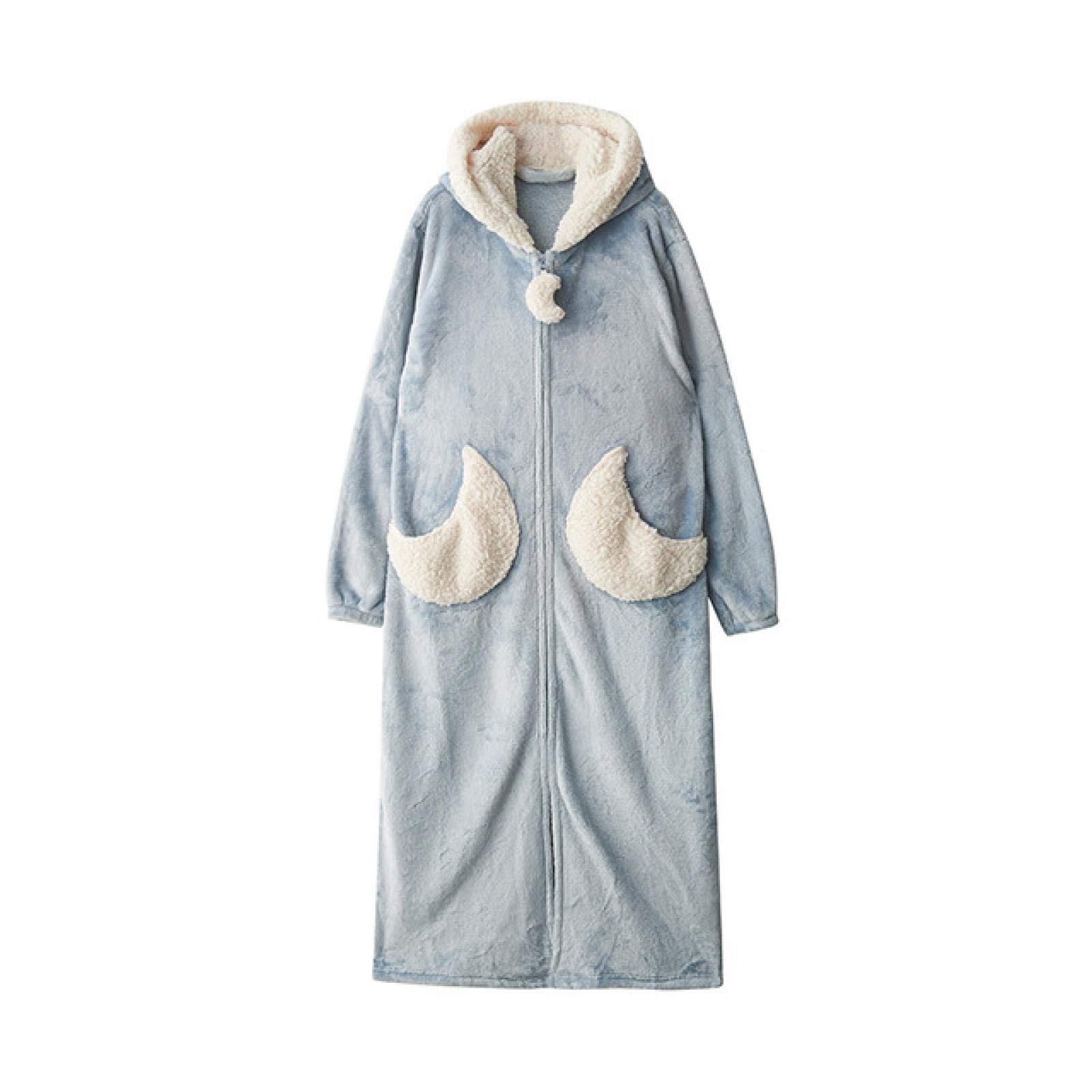 Women's Winter Flannel Bathrobe - Cozy Long Plush Robe with Cartoon Print, Warm Coral Fleece Dressing Gown for Sleepwear & Lounge Wear - Perfect for Cold Nights, Spa Days and Relaxing at Home