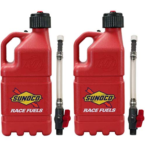 Sunoco Vented 5 Gallon Gas Can with Plastic Hose - 2 Pack Red Fuel Container for Lawn Mowers, Generators & Outdoor Equipment - Durable Gasoline Storage Solution