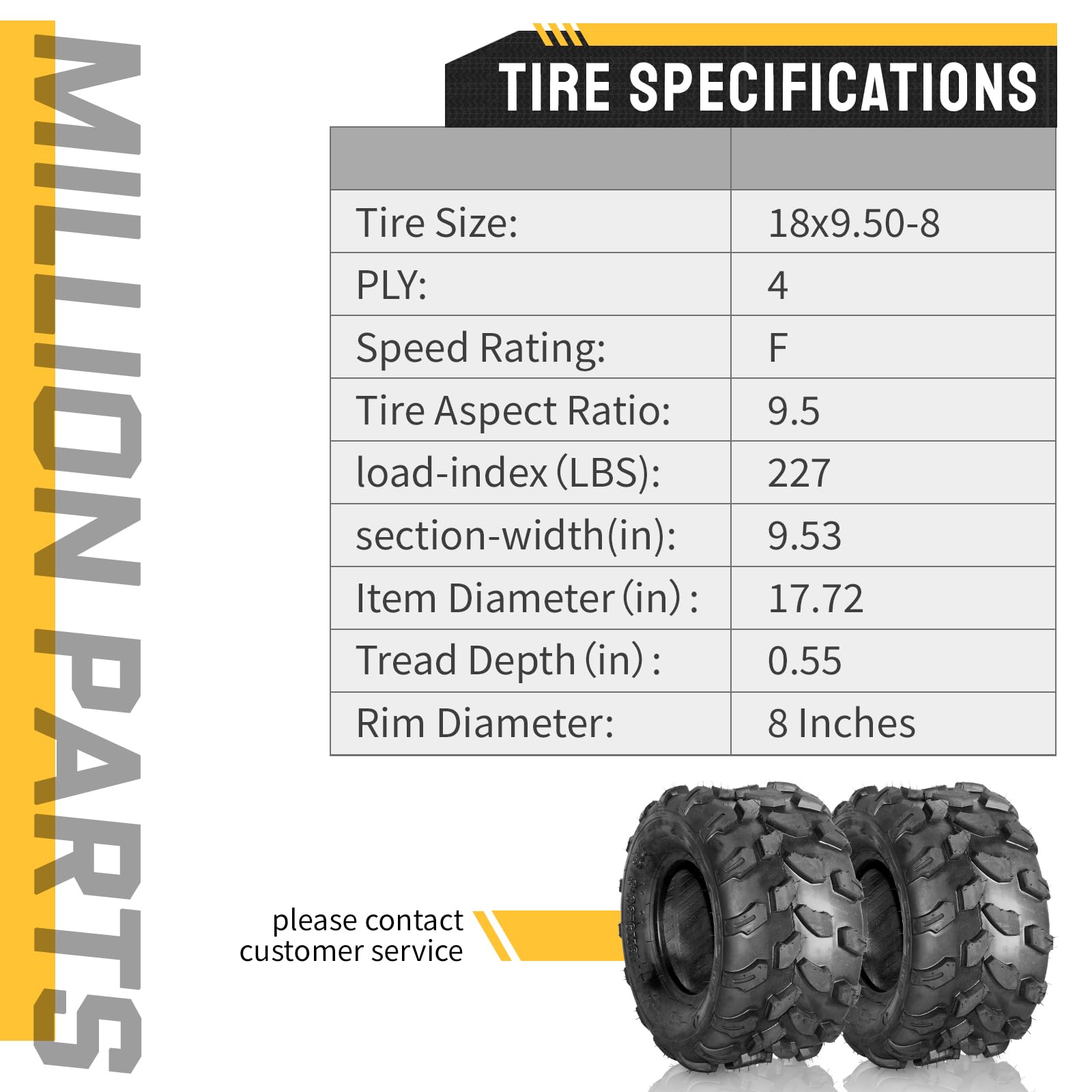 Set of 2 18x9.5-8 All-Terrain ATV/UTV Sport Tires - Tubeless 4PR for Rear Left & Right - Perfect for Off-Roading, Mudding & Trail Riding