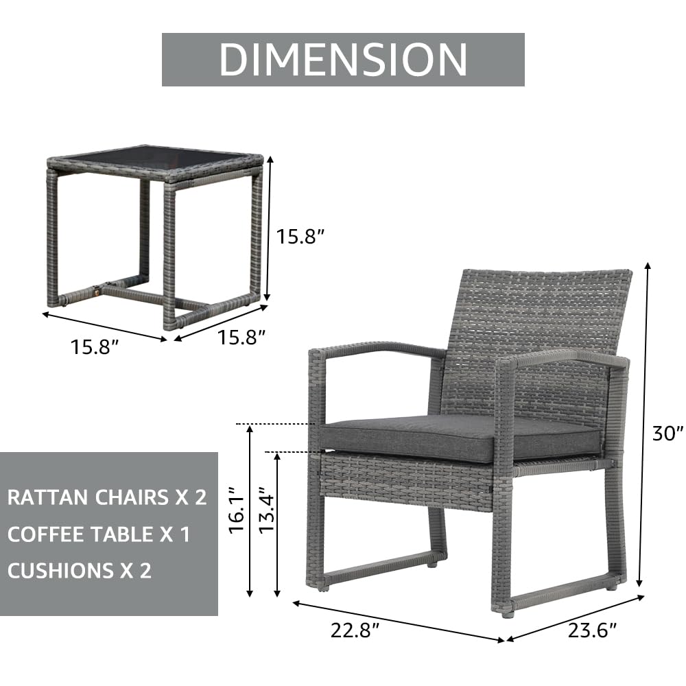 **Patiorama 3-Piece Outdoor Rattan Patio Furniture Set with Coffee Table - Dark Grey Conversation Set for Garden, Balcony, Backyard, Poolside | Perfect for Relaxing, Entertaining & Outdoor Gatherings**