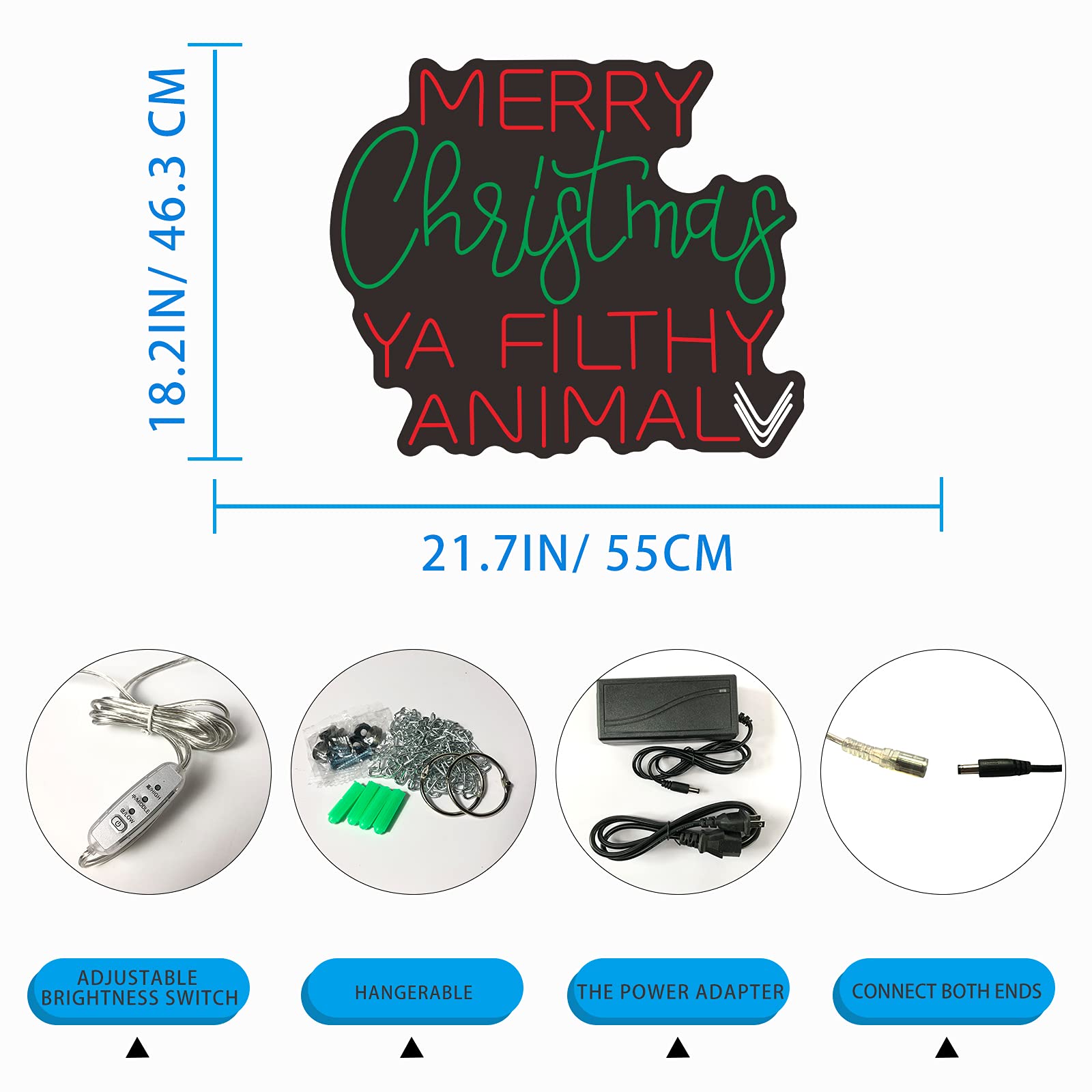 Custom Christmas Neon Signs - Adjustable Brightness LED Wall Decor for Bedroom, Bar, Party & Wedding | 19.6×16.5 Inch Acrylic Flex Light Sign in Red/Green (Perfect for Holiday Home Decor & Gift Giving)