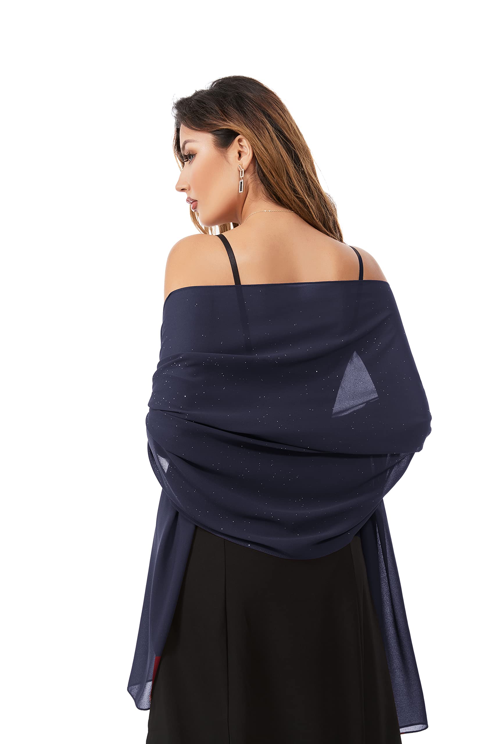 Elegant Sheer Chiffon Shawls & Wraps for Women - Soft Silky Sparkly Wedding Bridal Scarf - Perfect for Evening Dresses, Formal Events & Special Occasions