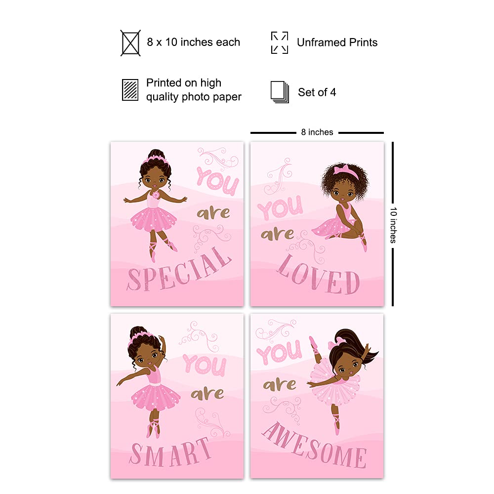 Black Ballerina Wall Art - African American Girl Room Decor for Toddler, Nursery & Little Girls Bedroom - Pink Themed Positive Quotes Wall Decorations | Perfect for Baby Shower Gifts, Kids Room Makeover & Inspirational Home Decor
