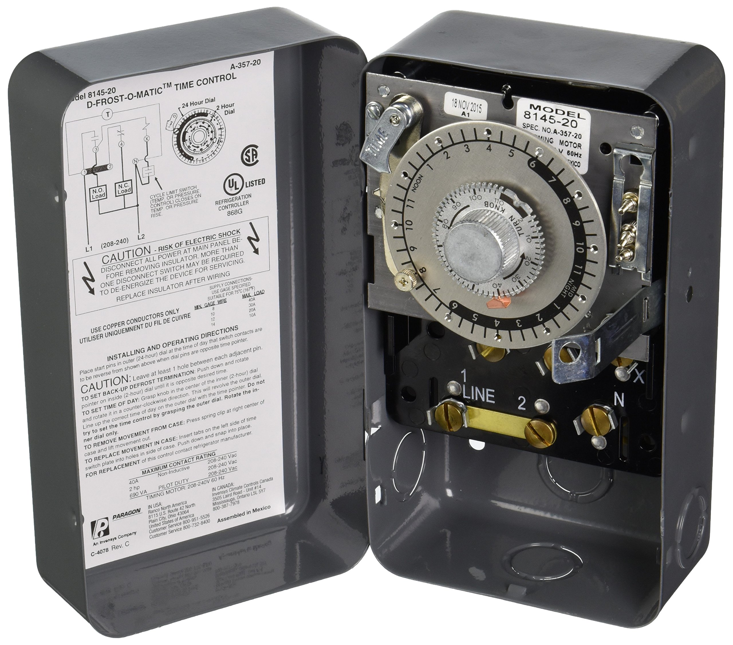 Robertshaw 8145-20 Commercial Defrost Timer Replacement - Heavy Duty Freezer & Refrigerator Defrost Control for Walk-In Coolers, Restaurant Equipment & Commercial Appliances