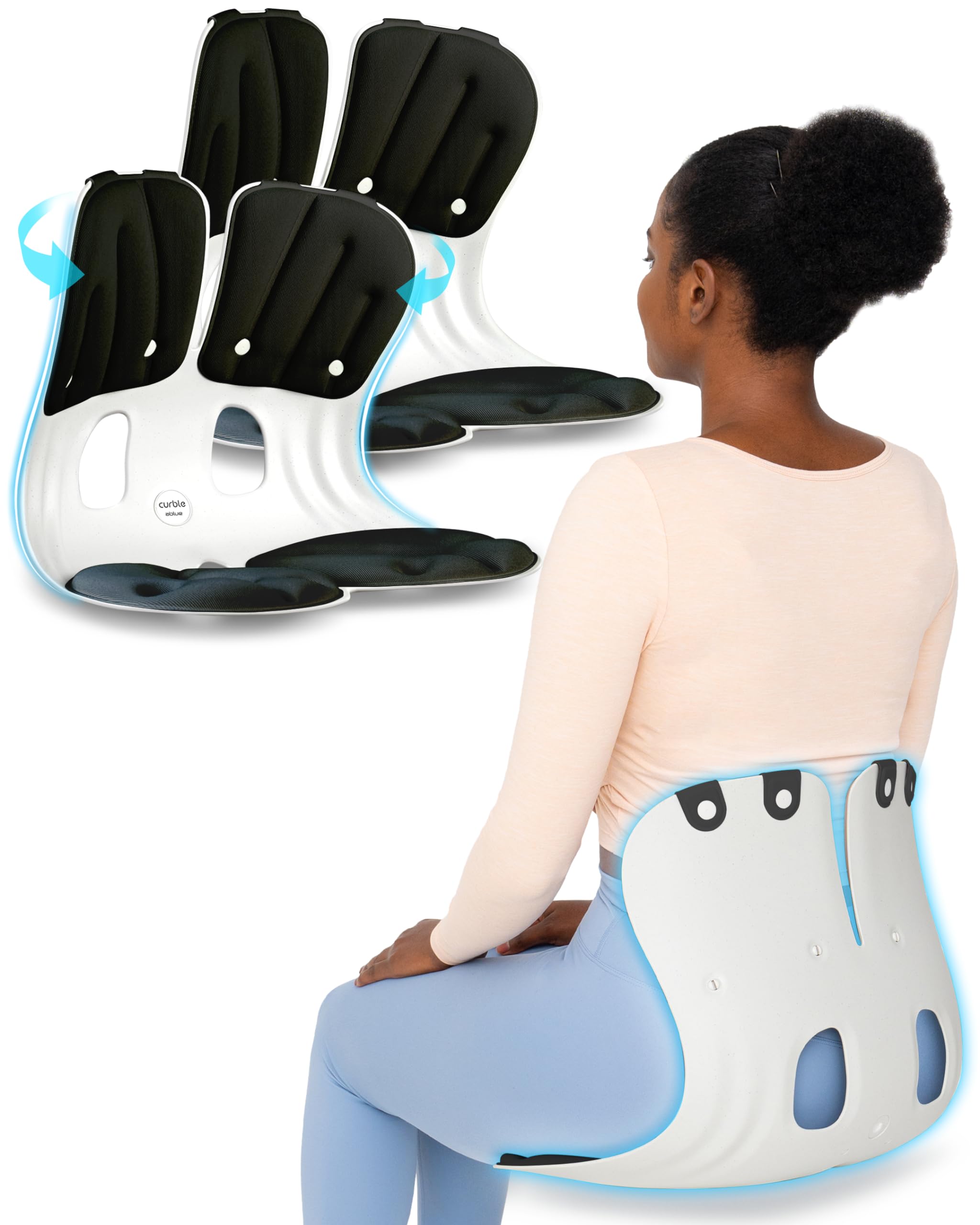 Curble Grand Extra Wide & Sturdy 2-Pack Ergonomic Lumbar Support Cushion - Posture Corrector for Office Chairs & Home Workstations - Black (2 Pack) | Relieves Back Pain & Improves Sitting Comfort for Long Work Hours, Gaming & Driving