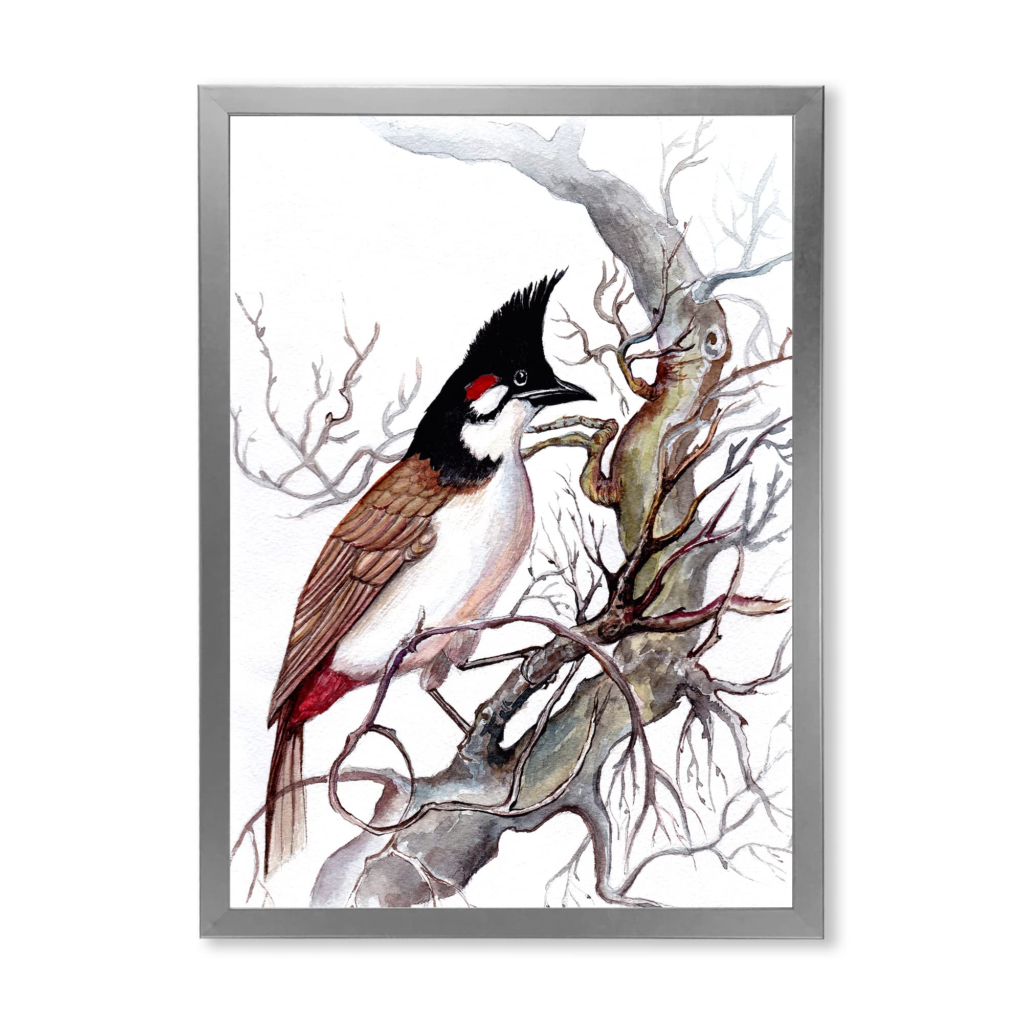 Vintage Framed Wall Art - Beautiful Bird on Branch Painting, Traditional Home Decor for Living Room, Bedroom & Office