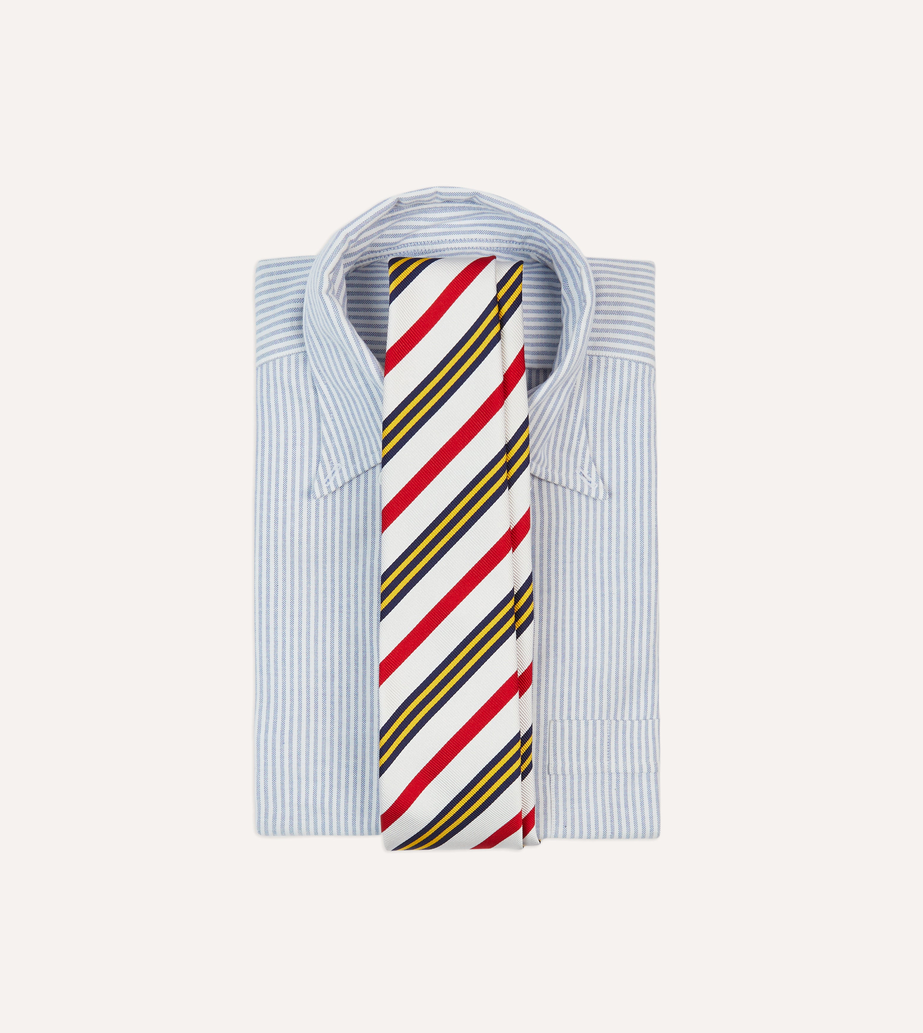 Premium Multi-Stripe Repp Silk Tipped Tie in White, Navy, Yellow & Red - Perfect for Business Meetings, Weddings & Formal Events