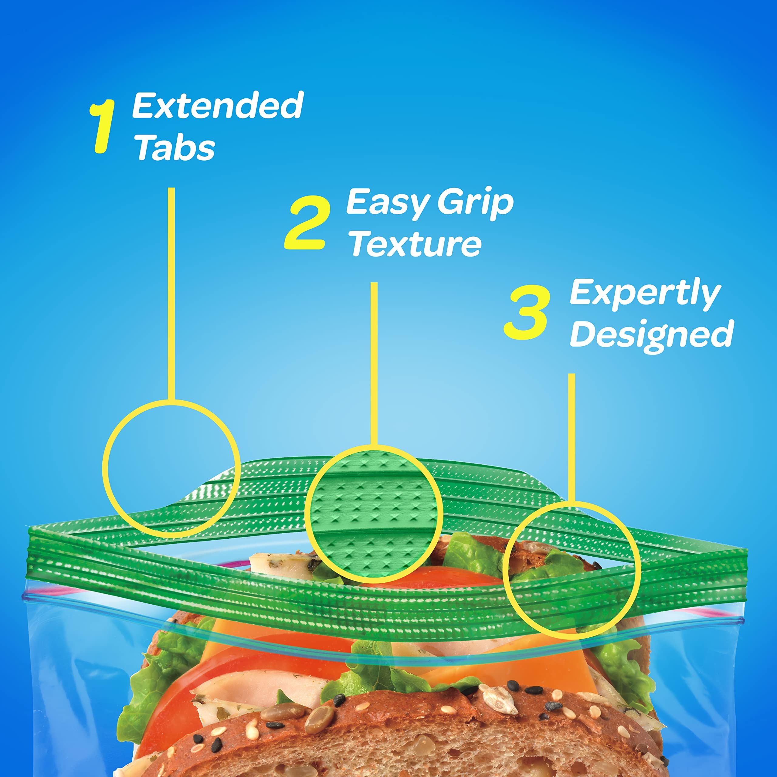 Ziploc Sandwich Bags, 145 Count - Reusable Food Storage Bags for Lunch, Snacks, Meal Prep & Freezer Storage