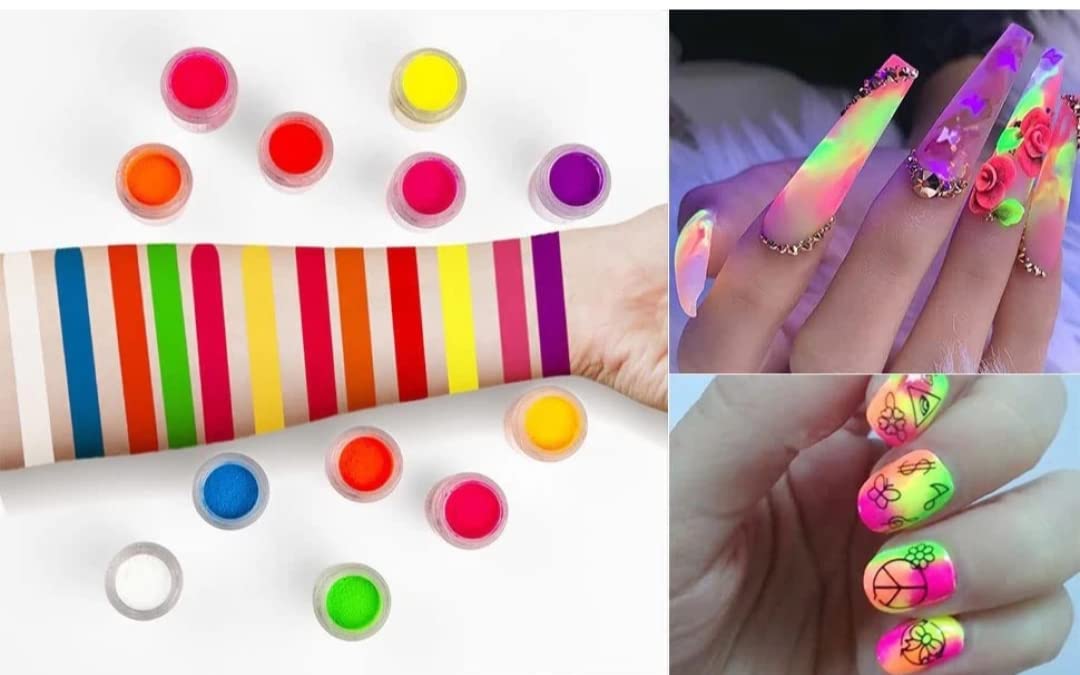 NAILSBAR Professional Neon Pigment Eyeshadow & Nail Powder - Vibrant Glitter Pigments for Nail Art & Makeup | Perfect for Salon, Home Manicures & Festival Looks