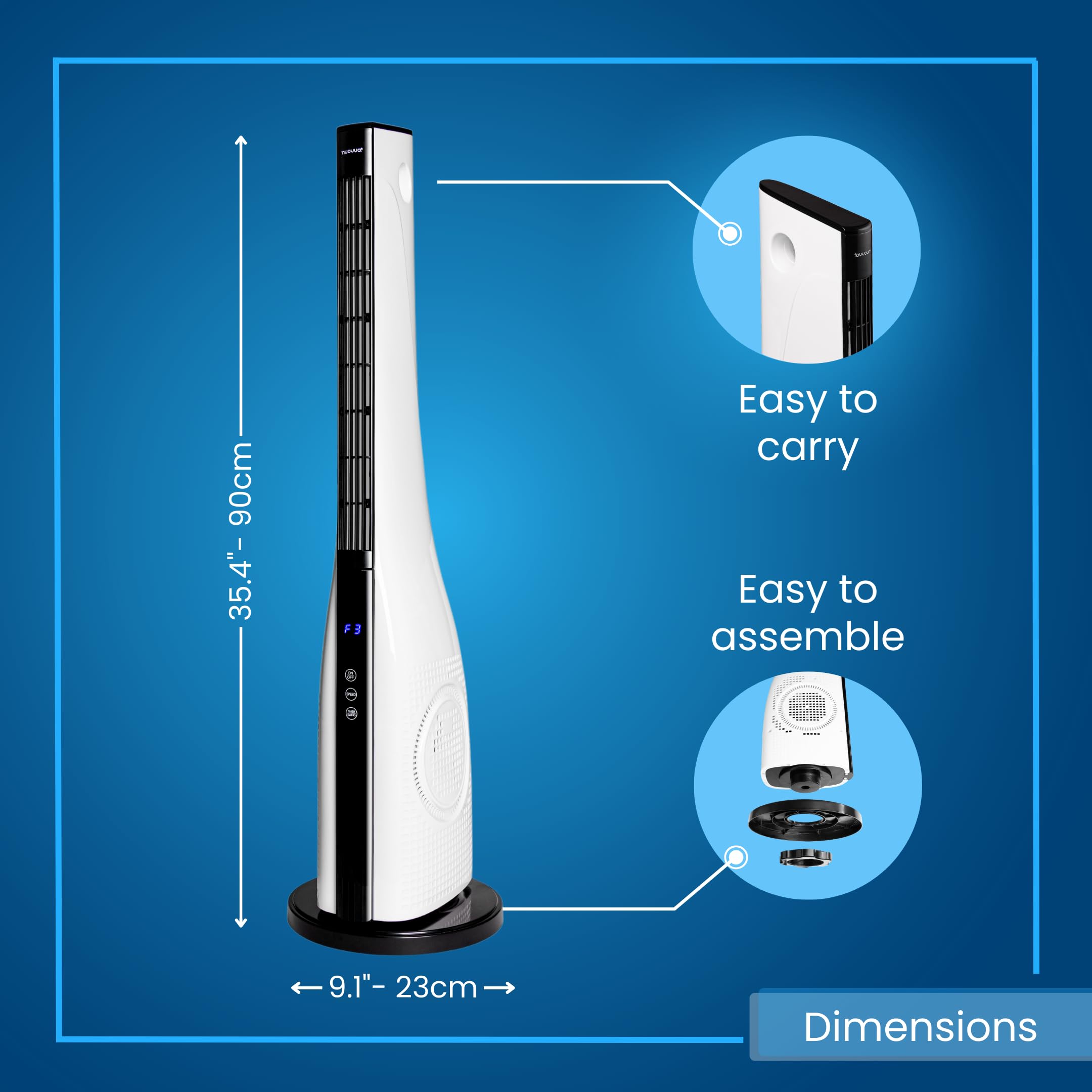 Nuovva Powerful Quiet Bladeless Tower Fan with Touch Screen Display - Energy Efficient Oscillating Fan with Remote Control - Perfect Cooling for Bedroom, Office & Living Room - Ultra Quiet Electric Fan for Home & Workspace