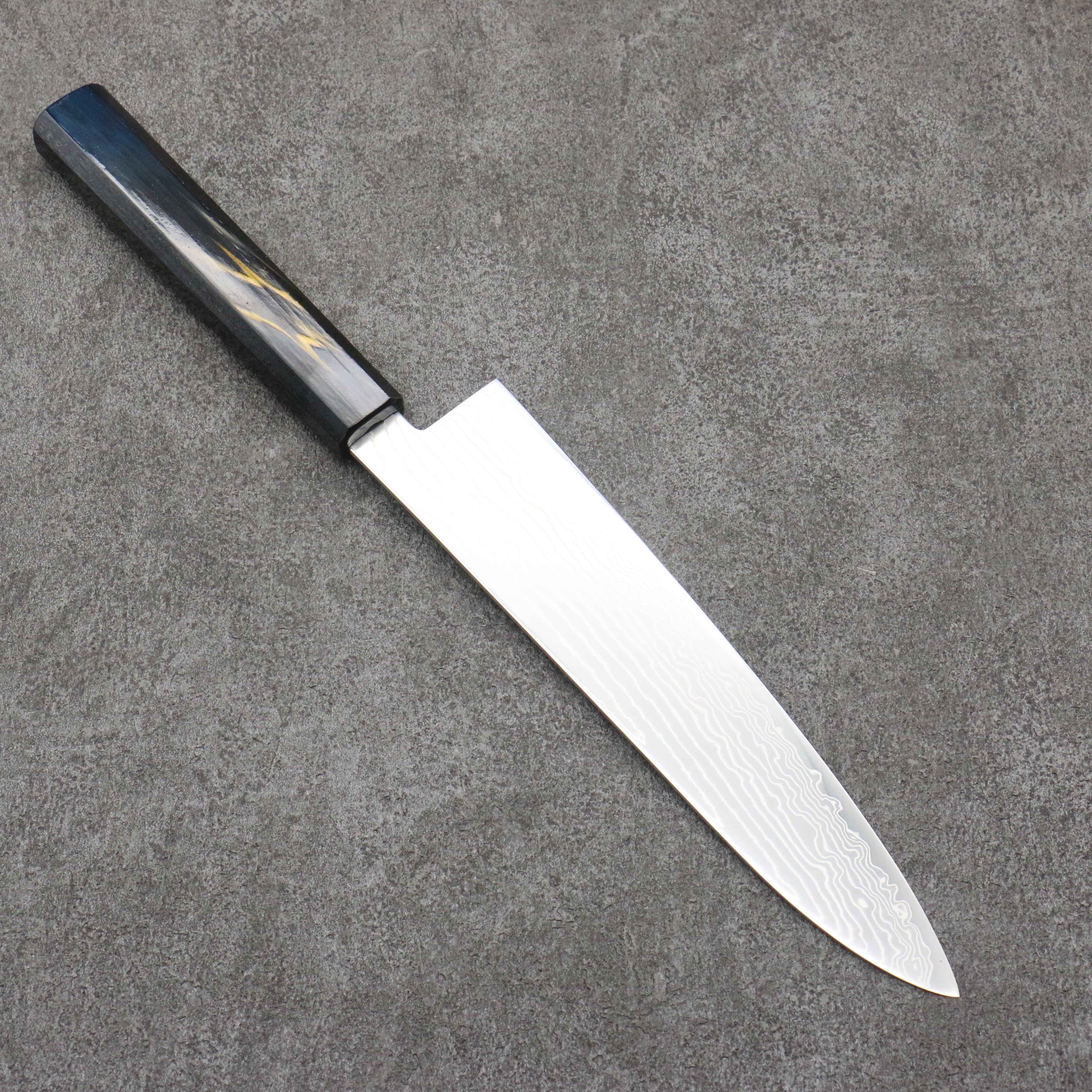 Premium Kajin Cobalt Special Steel Damascus Gyuto Chef Knife 210mm - Japanese Kitchen Knife with Dark Blue & Gold Lacquered Handle - Perfect for Sushi, Meat Cutting & Professional Cooking