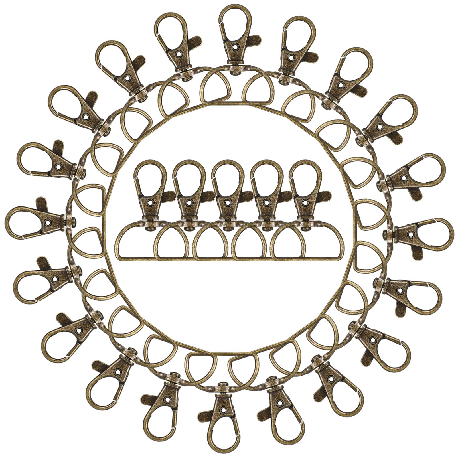48 Pieces Swivel Clasp Lanyard Snap Hooks - 25mm Bronze Lobster Claw Clasps with D Ring for Keychains, Purses, Sewing & Craft Projects - Perfect for DIY Jewelry, ID Badge Holders & Bag Accessories