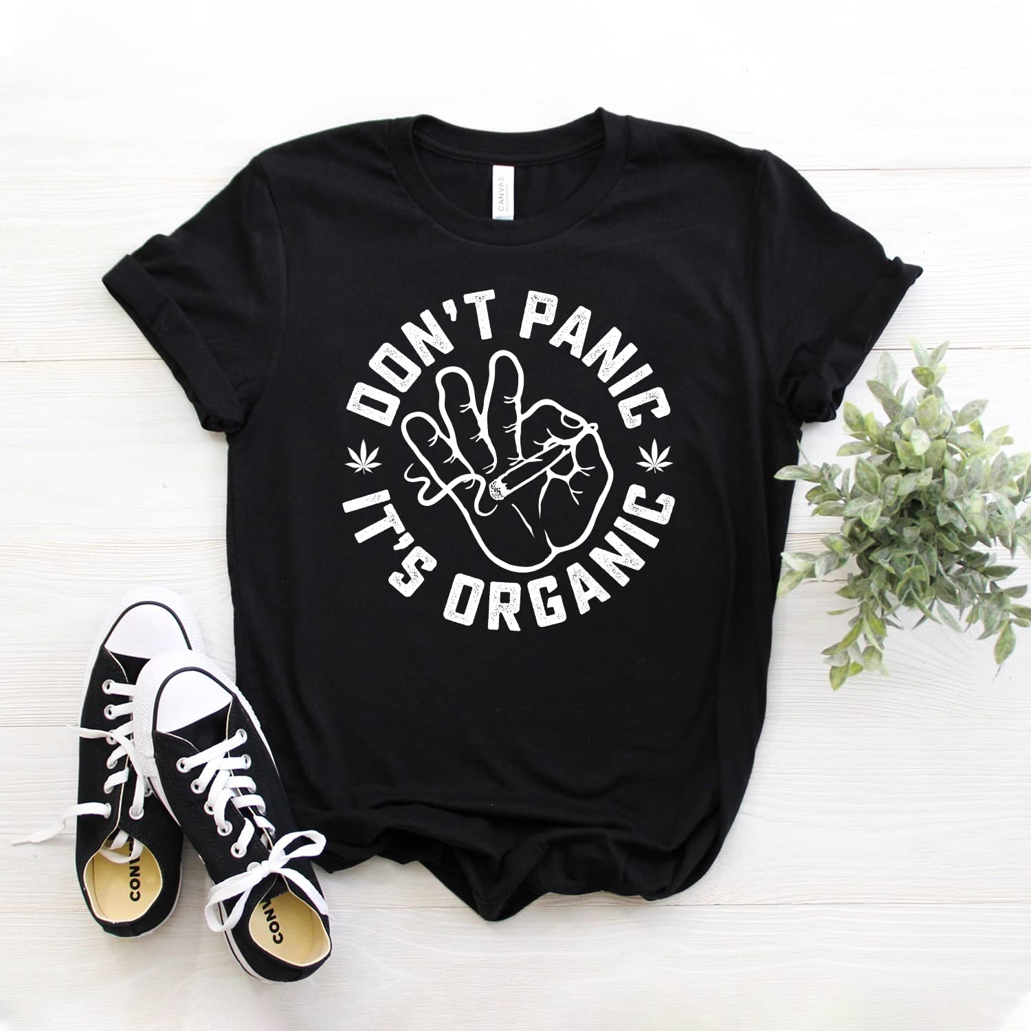 Organic Cannabis T-Shirt - Don’t Panic It’s Organic Weed Shirt - 420 Friendly Botanical Design - Soft Unisex Tee for Stoner Lifestyle & Festivals