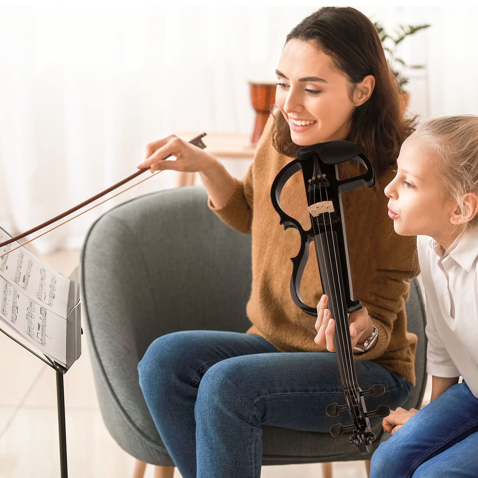 Vangoa 4/4 Full Size Electric Violin - Solid Wood Silent Electric Fiddle with Ebony Fittings & Beginner Kit for Adults & Teens (Black Metallic) | Perfect for Practice, Performances & Studio Recording