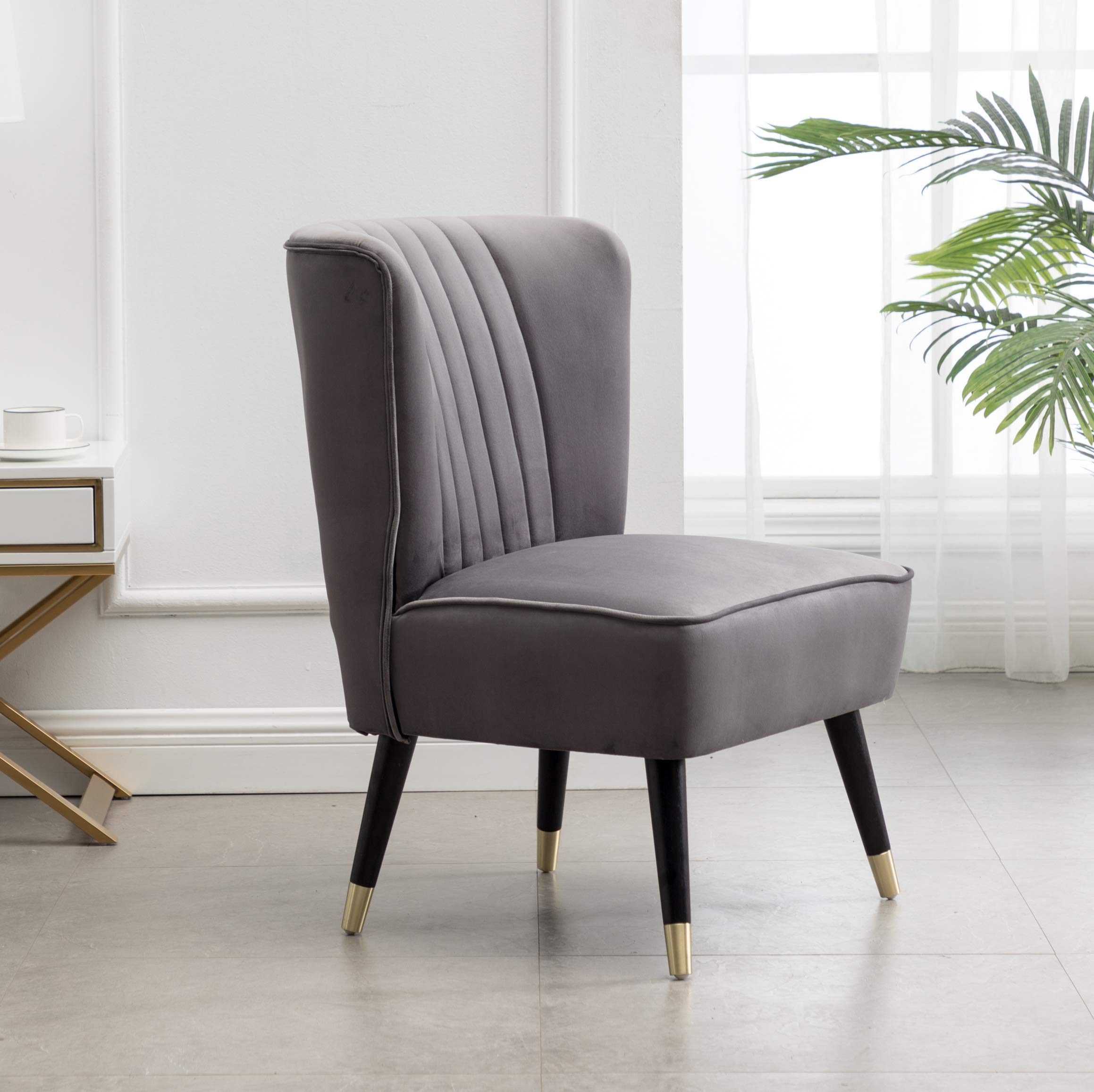 Roundhill Furniture Elon Contemporary Velvet Upholstered Accent Chair - Gray Modern Lounge Chair for Living Room, Bedroom & Office Decor