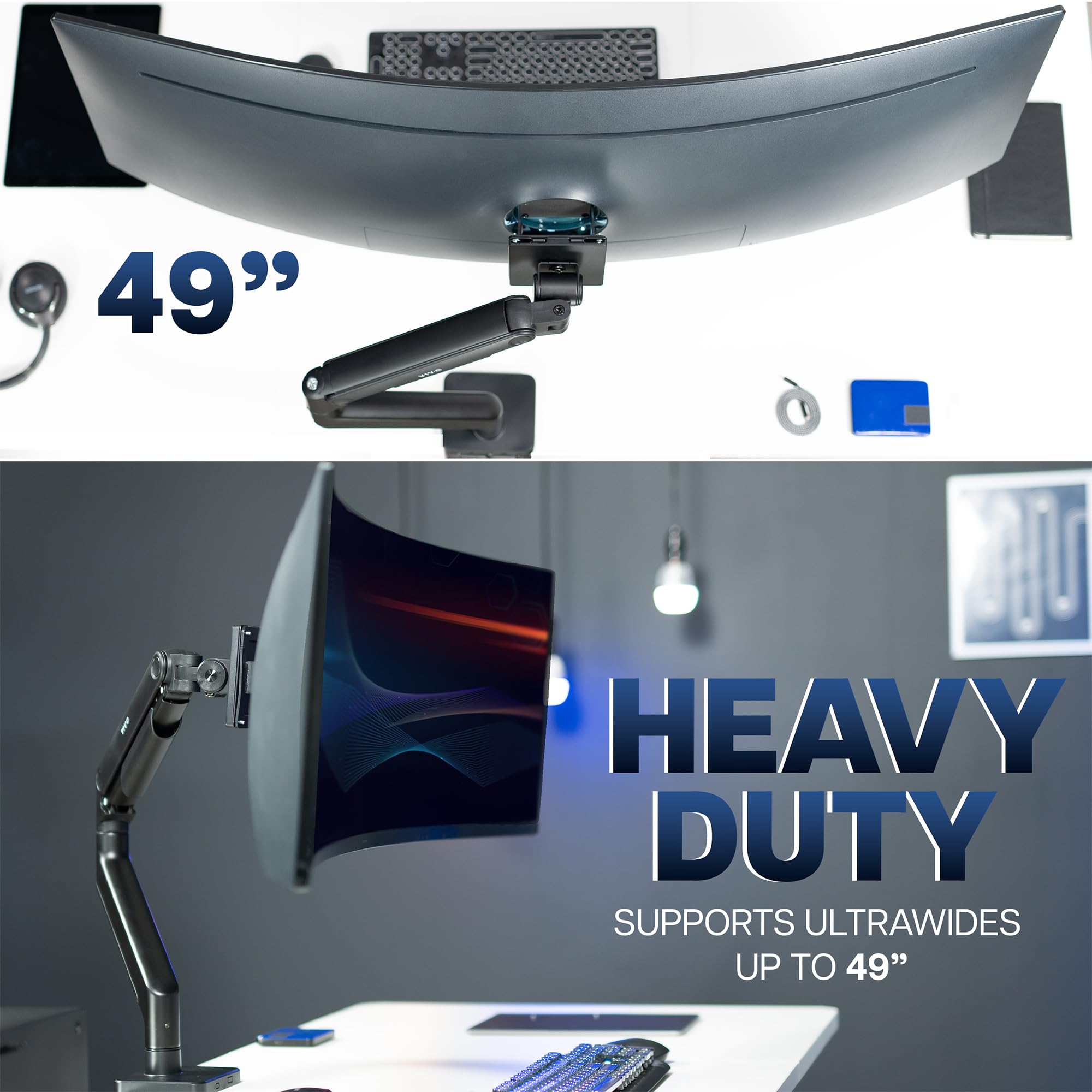 Heavy Duty Aluminum Ultrawide Monitor Arm for 49 inch Screens - 20kg Capacity, Premium Desk Mount Stand Compatible with Samsung Odyssey G9, LG Ultrawide & More (Black, STAND-V101E) - Perfect for Gaming, Office & Home Workstations