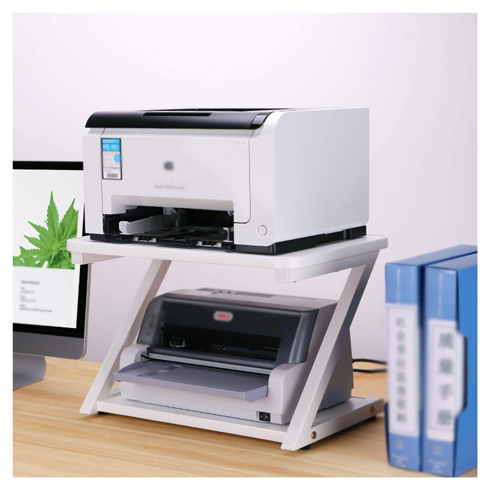 2-Tier Desktop Printer Stand with Non-Slip Mat - White Office Organizer for Fax Machine, Scanner & Copier | Perfect for Home Office & Living Room Workspace Organization