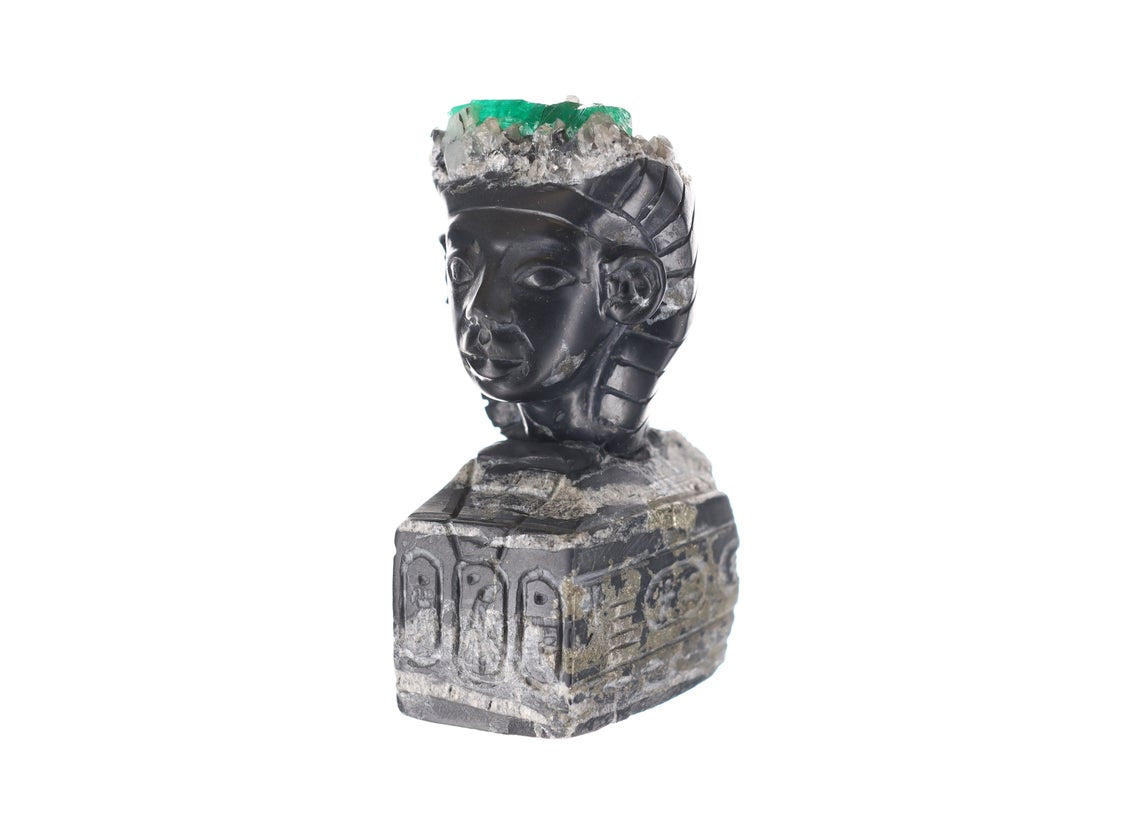 Authentic Colombian Emerald Rough Crystal Sculpture | Natural Egyptian-Inspired Gemstone Art | Perfect for Home Decor, Meditation & Healing Crystals Collection