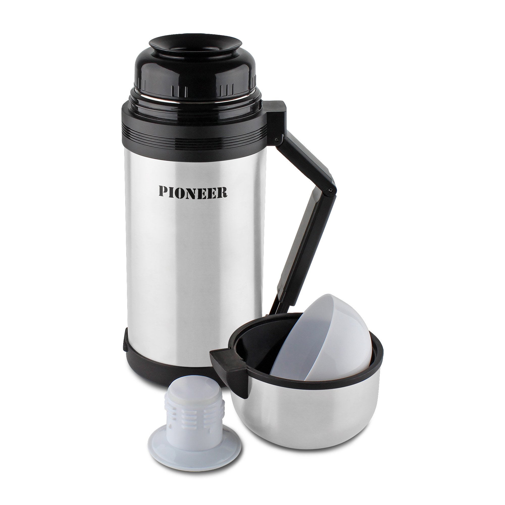 Premium Stainless Steel Vacuum Insulated Leakproof Water Bottle - 40oz (1200ml) with 2 Travel Cups & Retractable Handle - Keeps Drinks Hot/Cold for 24 Hours - Perfect for Hiking, Camping, Office & Gym Use