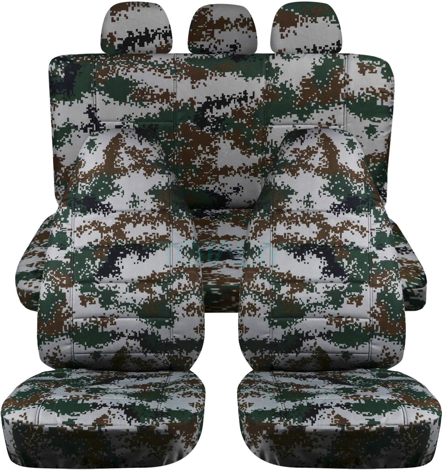 Green Digital Camo Car Seat Covers Full Set with 3 Rear Headrest Covers - Universal Fit for Cars, Trucks, Vans, RVs & SUVs (22 Prints Available) - Durable Protection for Off-Roading, Hunting & Outdoor Adventures