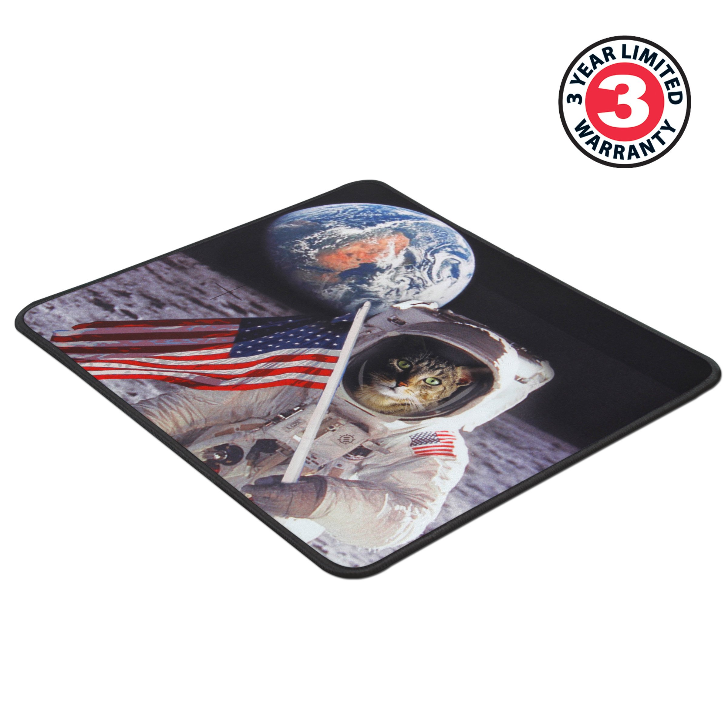 Funny Large Cat Gaming Mouse Pad - Patriotic Cat Astronaut Design (12.6x10.6 inches) | Non-Slip Rubber Base & Anti-Fray Stitching | Perfect for Gamers, Office Work & Home Computer Setup