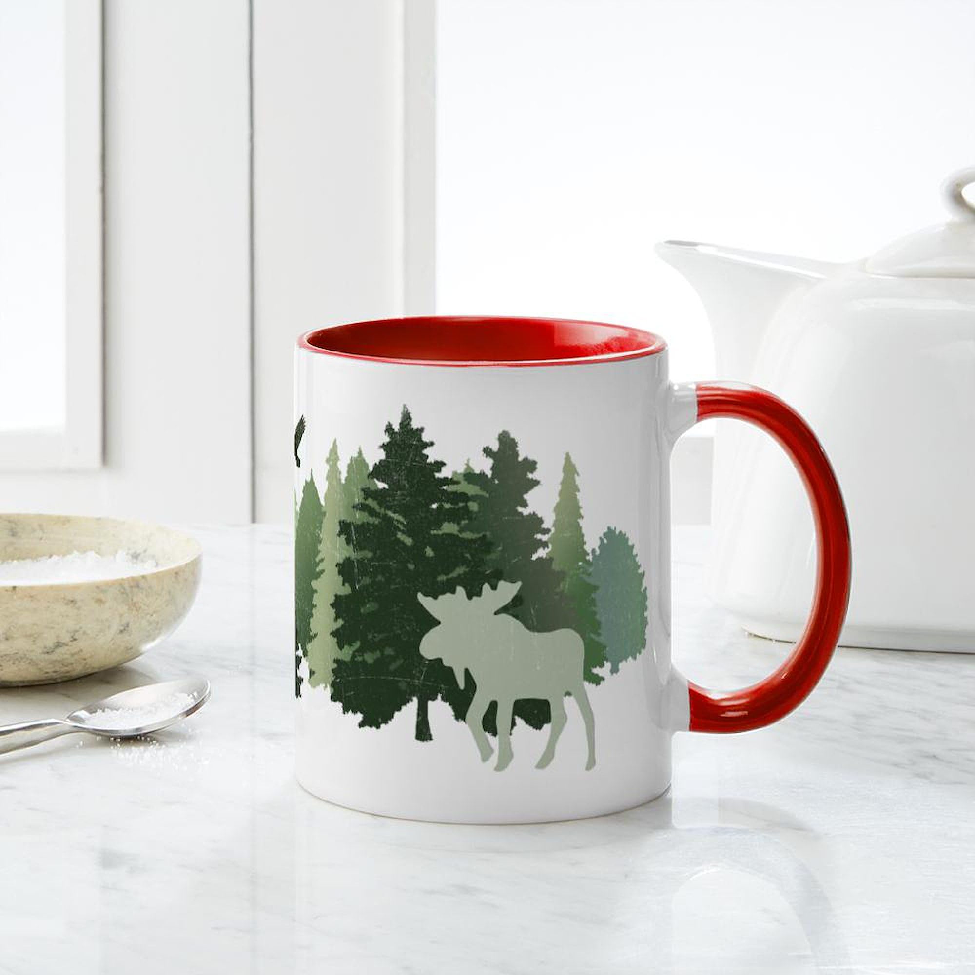 CafePress Moose In The Forest Ceramic Coffee Mug 11 oz (325 ml) - Perfect for Camping, Hiking & Nature Lovers Gifts