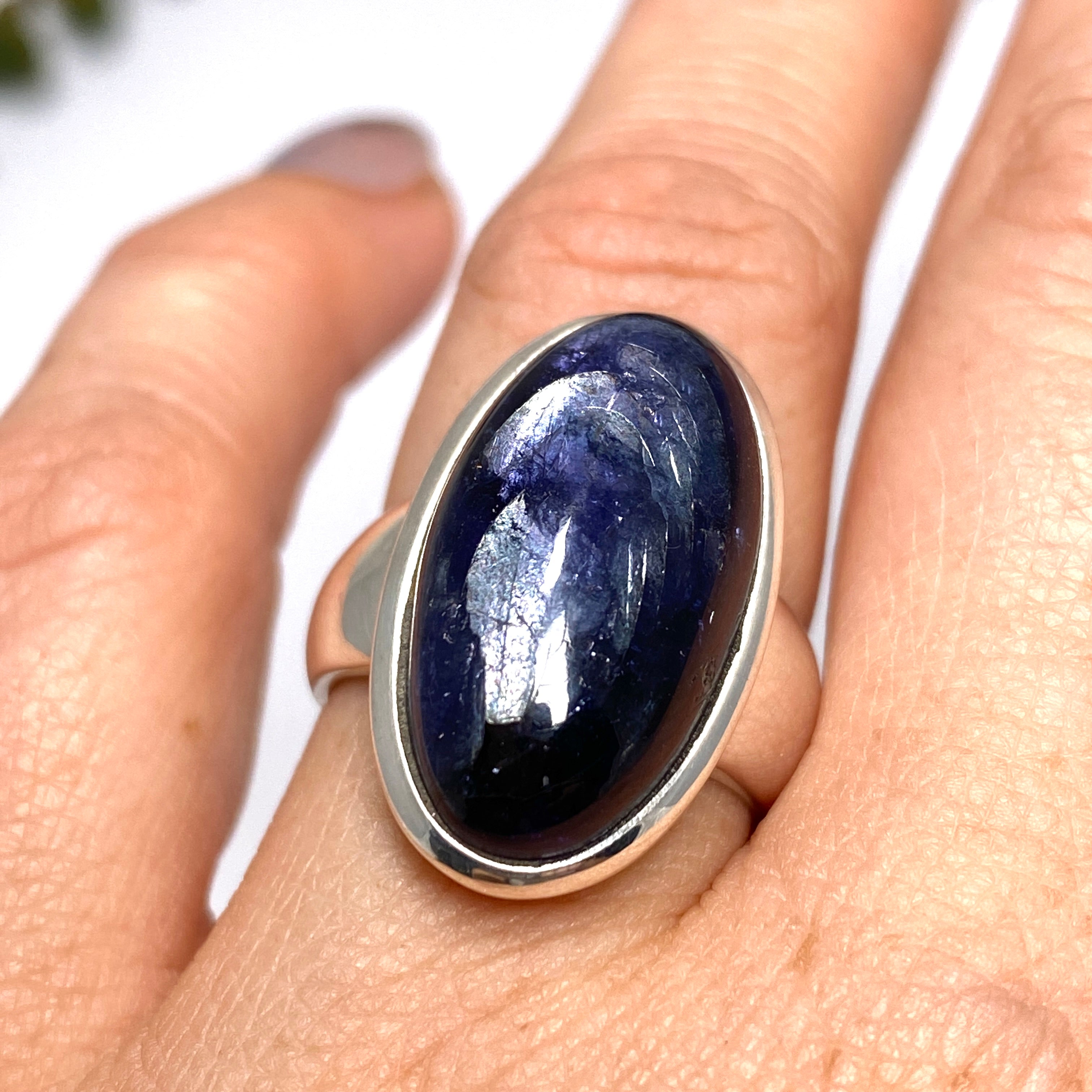 Iolite Oval Cabochon Ring Size 7 - Elegant Purple Gemstone Jewelry for Women, Perfect for Weddings, Parties & Everyday Wear