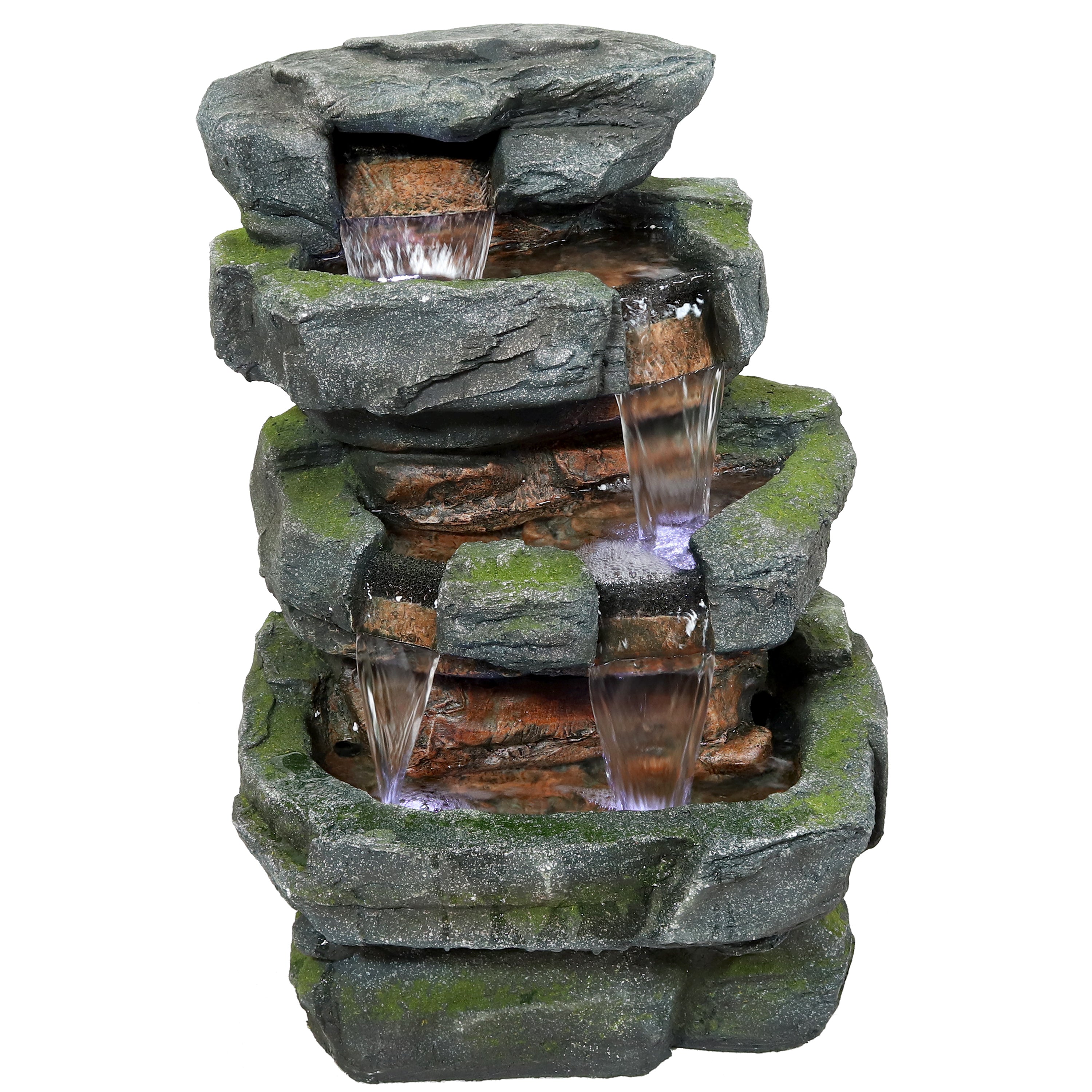Sunnydaze Outdoor Electric 3-Tier Stone Waterfall Fountain with LED Lights - 23 Inch Height - Perfect for Garden, Patio, and Backyard Decor