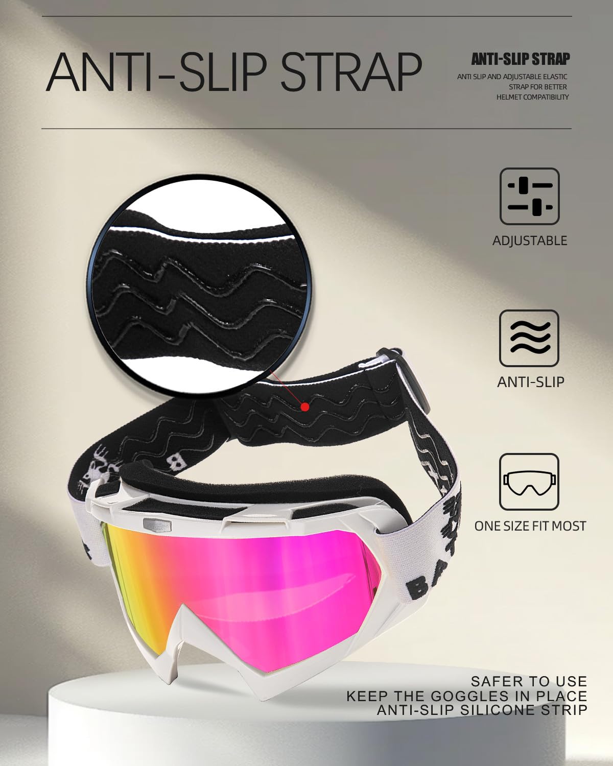 BATFOX Dirt Bike Goggles for ATV & Motorcycle Riding - UV Protection, Anti-Fog, Dust-Proof Safety Glasses for Men, Women & Youth - Clear-Black Lens with Anti-Slip Strap - Perfect for Motocross, MX, DH & 4-Wheeler Off-Road Adventures