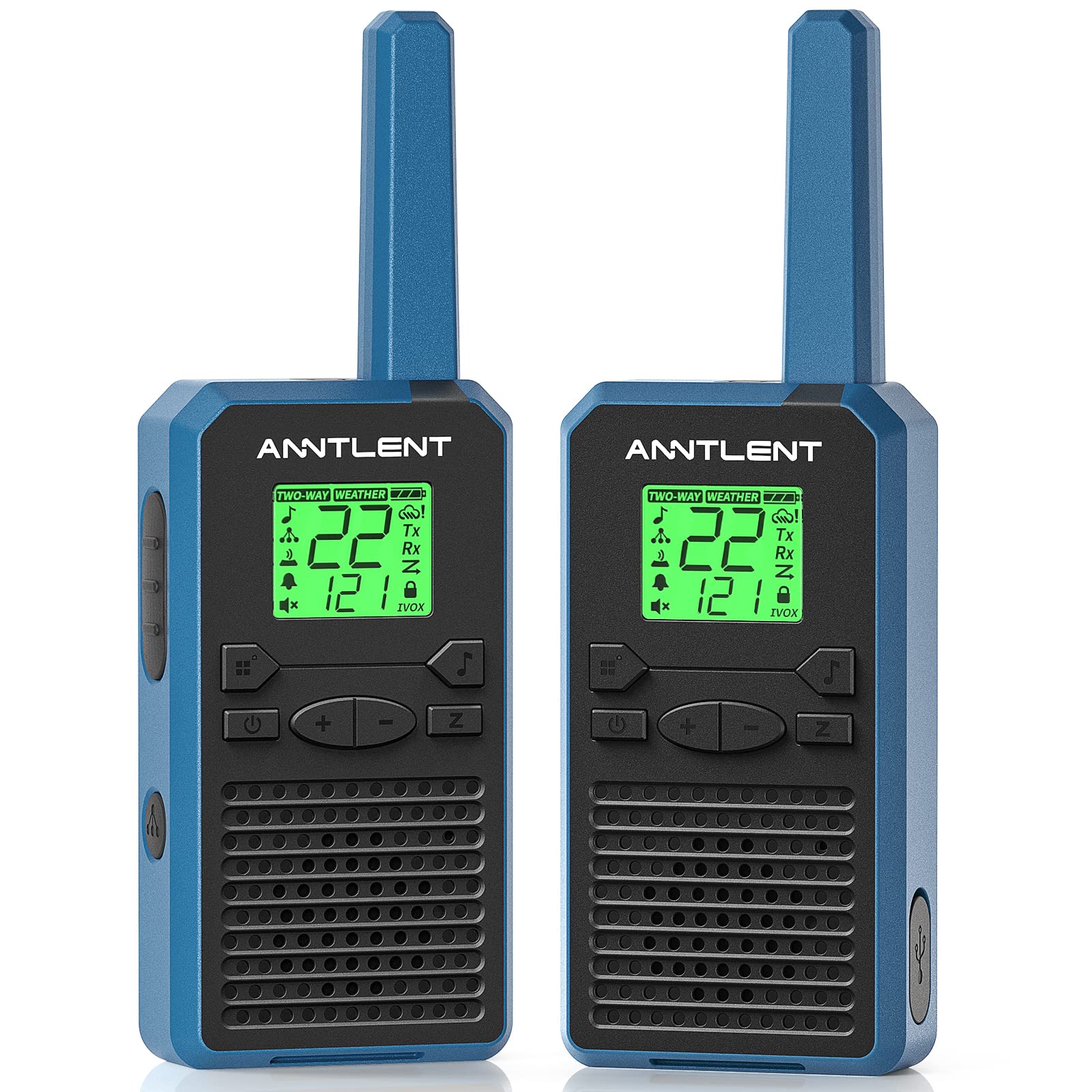 Rechargeable Long Range Walkie Talkies for Adults & Kids - 22 FRS Channels, 121 Privacy Codes, LCD Display, Headphone Jack & VOX - Perfect for Hiking, Camping, Road Trips & Outdoor Adventures (2 Pack)