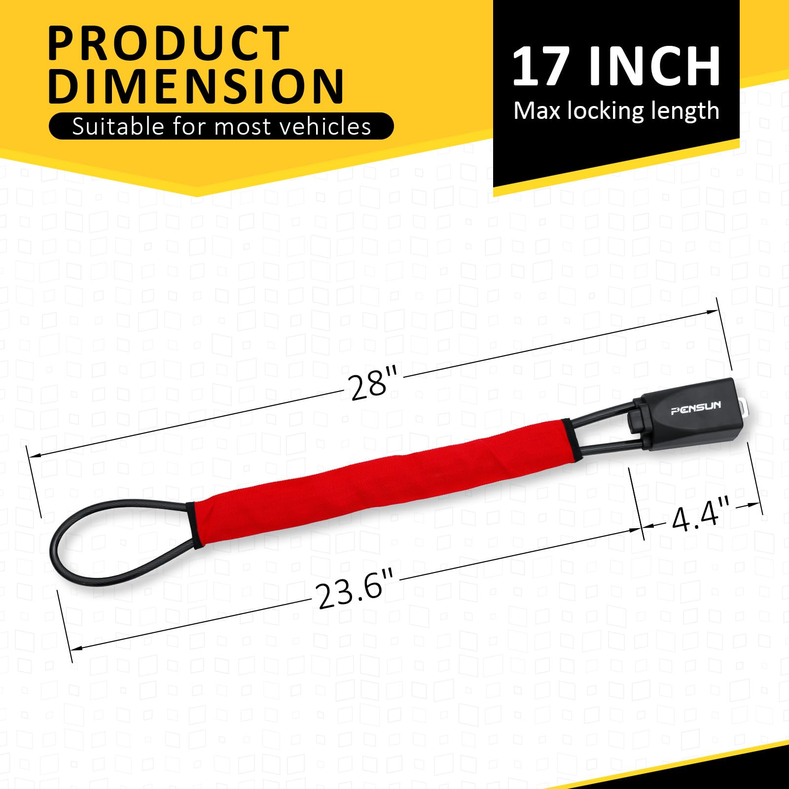 Universal Anti-Theft Car Steering Wheel Lock - Fits Most Vehicles, Trucks, SUVs & Vans - Heavy Duty Security Device with 3 Keys (Red) - Perfect for Parking Protection & Theft Prevention