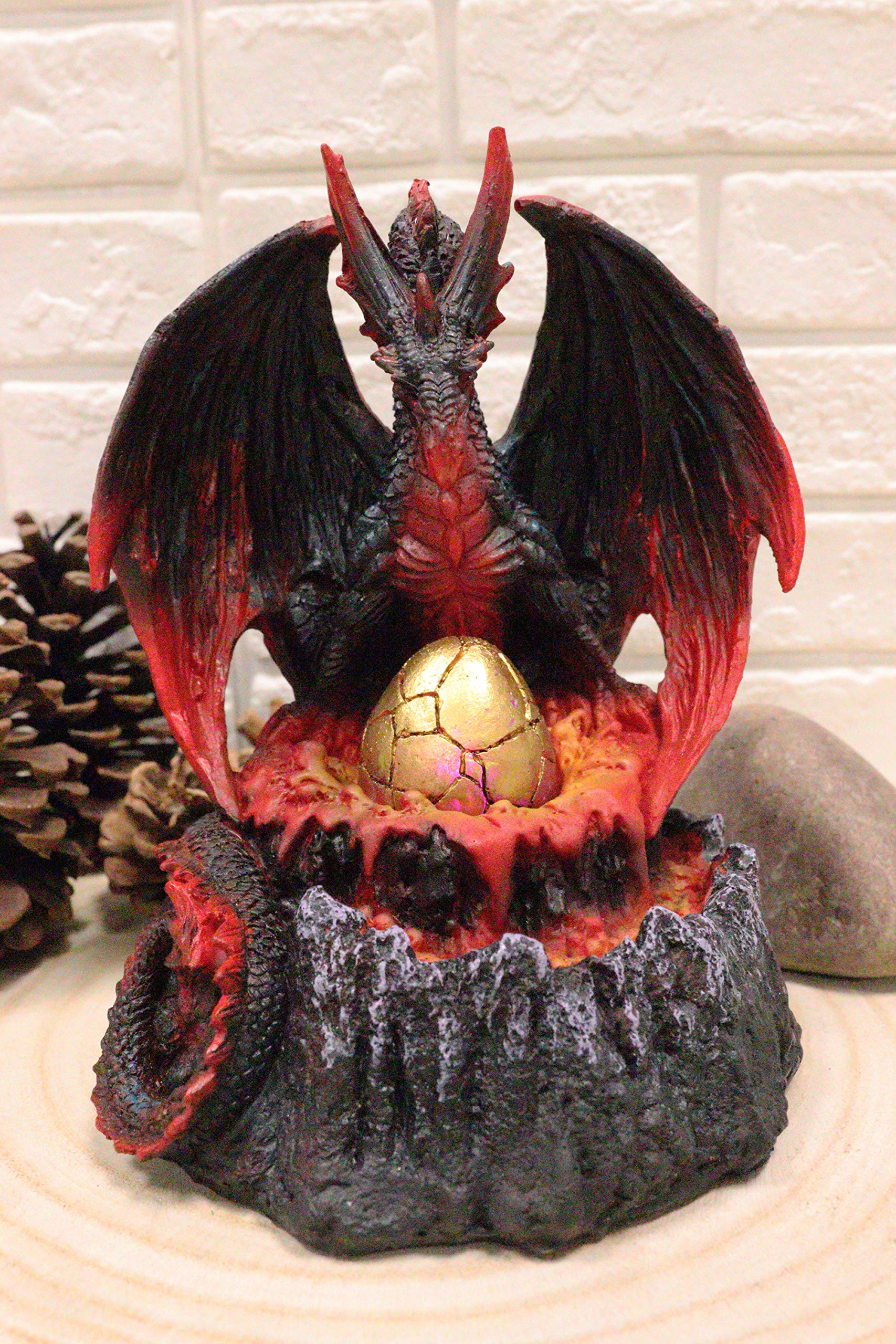 Ebros Hell Fire Pit Inferno Volcano Dragon Mother LED Night Light Egg Figurine - D&D Fantasy Decor, Collectible Sculpture for Home, Gaming Room & Outdoor Party Decorations