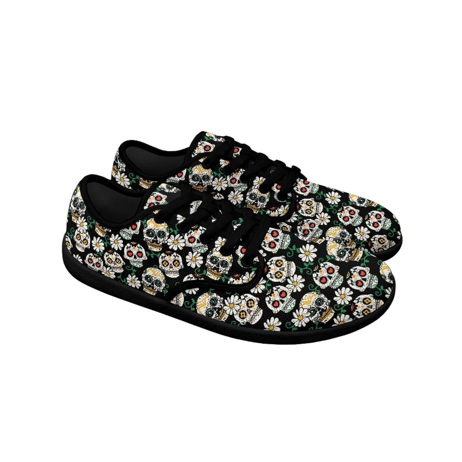 Skull Print Women's Minimalist Barefoot Shoes - Slip On Sneakers for Hiking, Walking & Travel | Fashion Low-Top Shoes for Outdoor Activities & Casual Wear