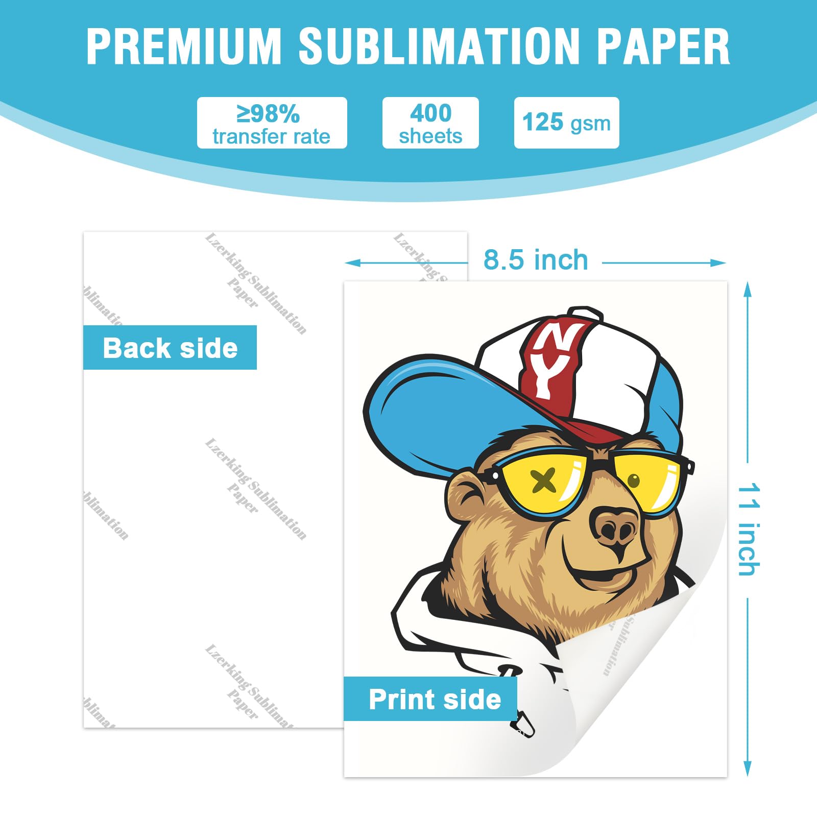 Premium 8.5x11 Inch Sublimation Paper 125gsm - 400 Sheets Heat Transfer Paper for Inkjet Printers | Perfect for T-Shirts, Mugs, Phone Cases, DIY Projects & Crafts | High-Quality Sublimation Printing Supplies for Home & Small Business Use