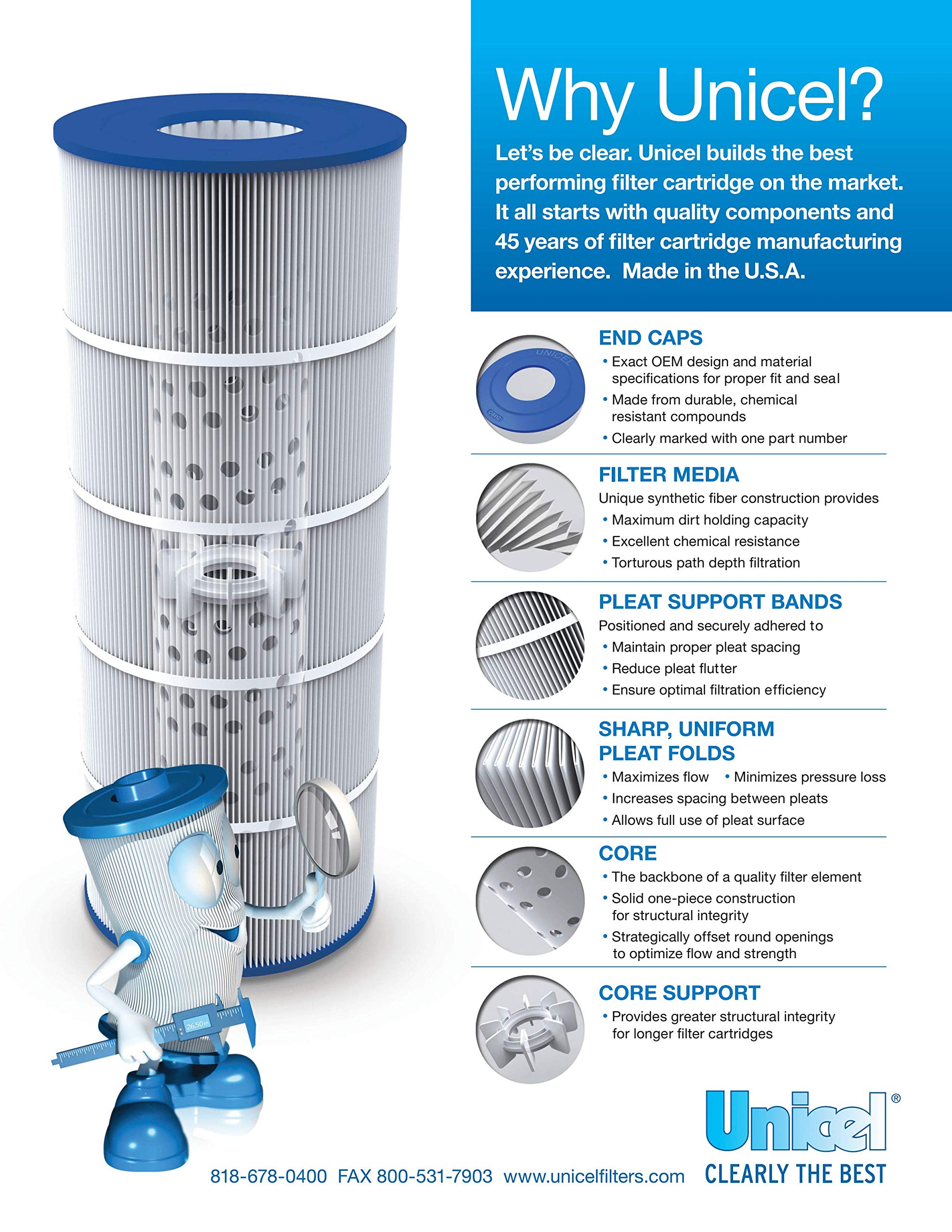 Unicel C-8316 150 Sq Ft Pool Filter Cartridge Replacement for Hayward - 215 Pleats High Efficiency Media (2 Pack) | Perfect for Inground & Above Ground Swimming Pools, Spas, and Water Filtration Systems