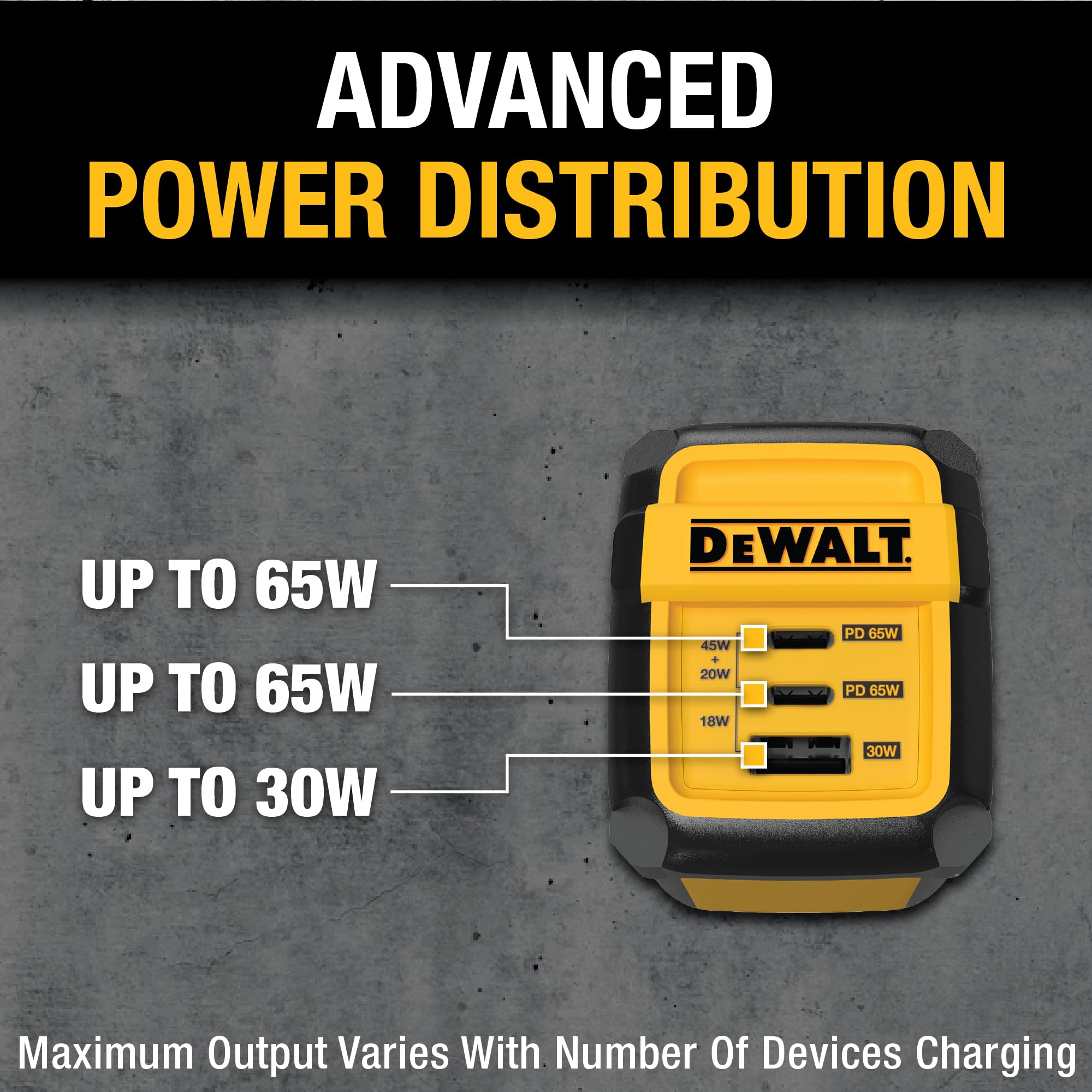 DEWALT 65W GaN USB C Fast Charger with PPS - 3-Port Compact Foldable Wall Charger for MacBook Pro/Air, iPad Pro, Galaxy S23, Dell XPS 13, iPhone 15/Pro, Steam Deck - Perfect for Travel, Office & Home Charging