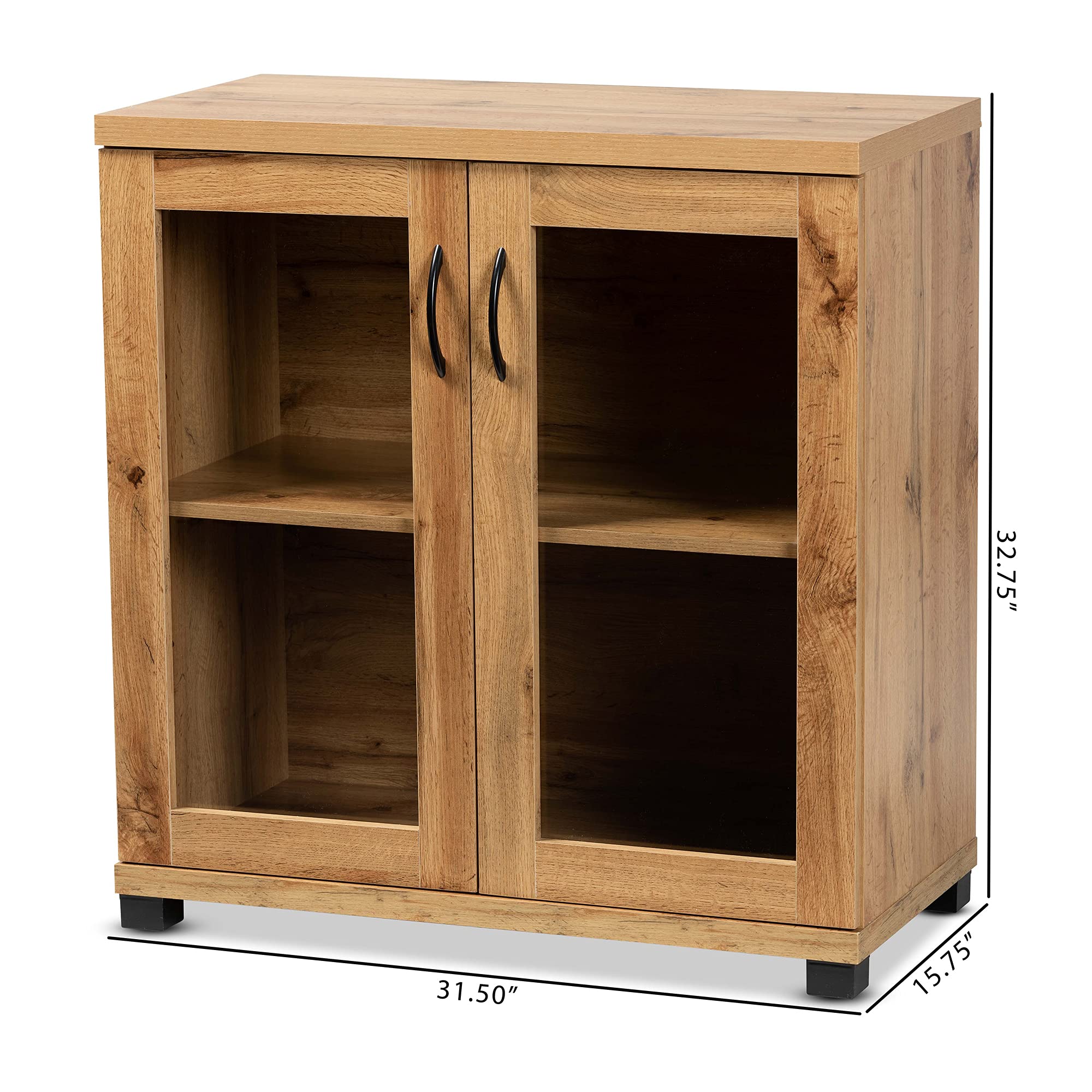 Baxton Studio Zentra Modern Oak Brown Wood 2-Door Storage Cabinet with Glass Doors - Contemporary Home Office Furniture for Living Room, Bedroom & Entryway Storage