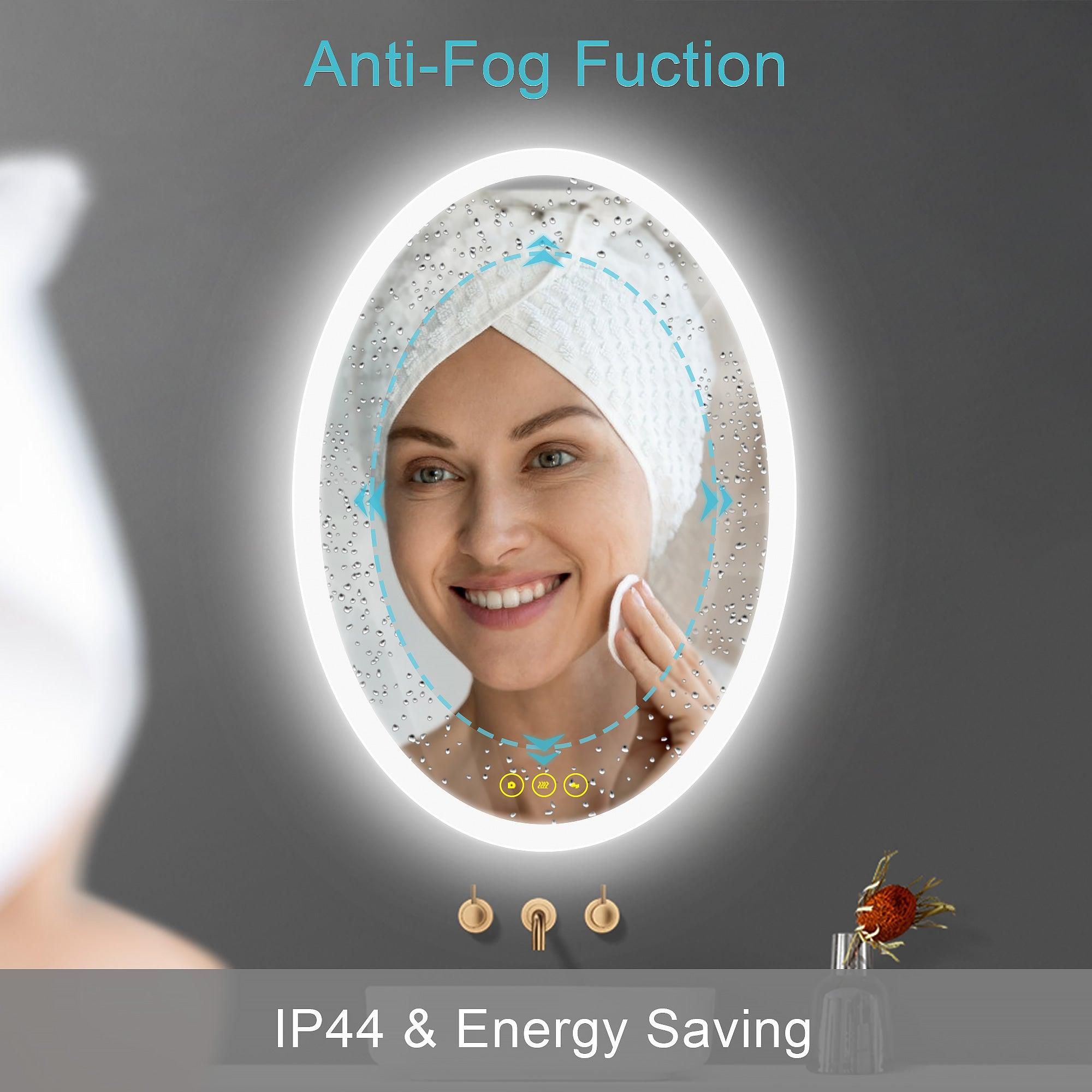 LuminaMirror Oval Frameless LED Anti-Fog Dimmable Bathroom Vanity Mirror with Touch Control - Perfect for Makeup, Shaving & Home Decor