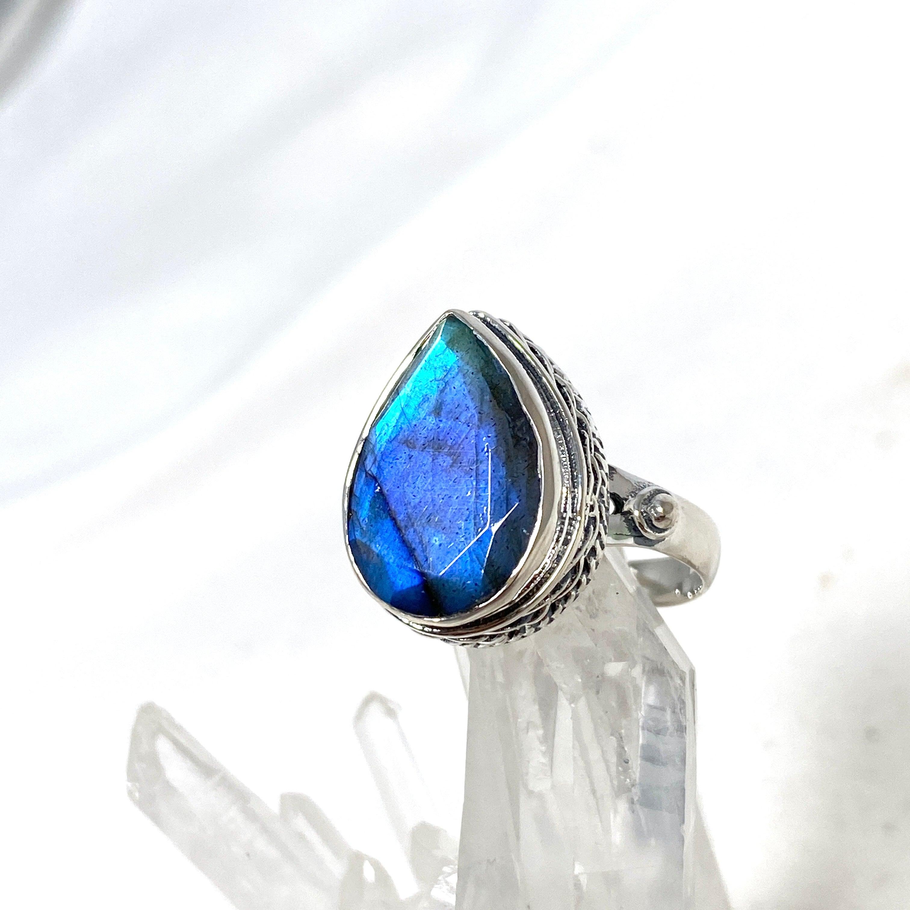 Labradorite Faceted Teardrop Ring in Sterling Silver - Elegant Gemstone Jewelry for Women | Perfect for Weddings, Parties & Special Occasions