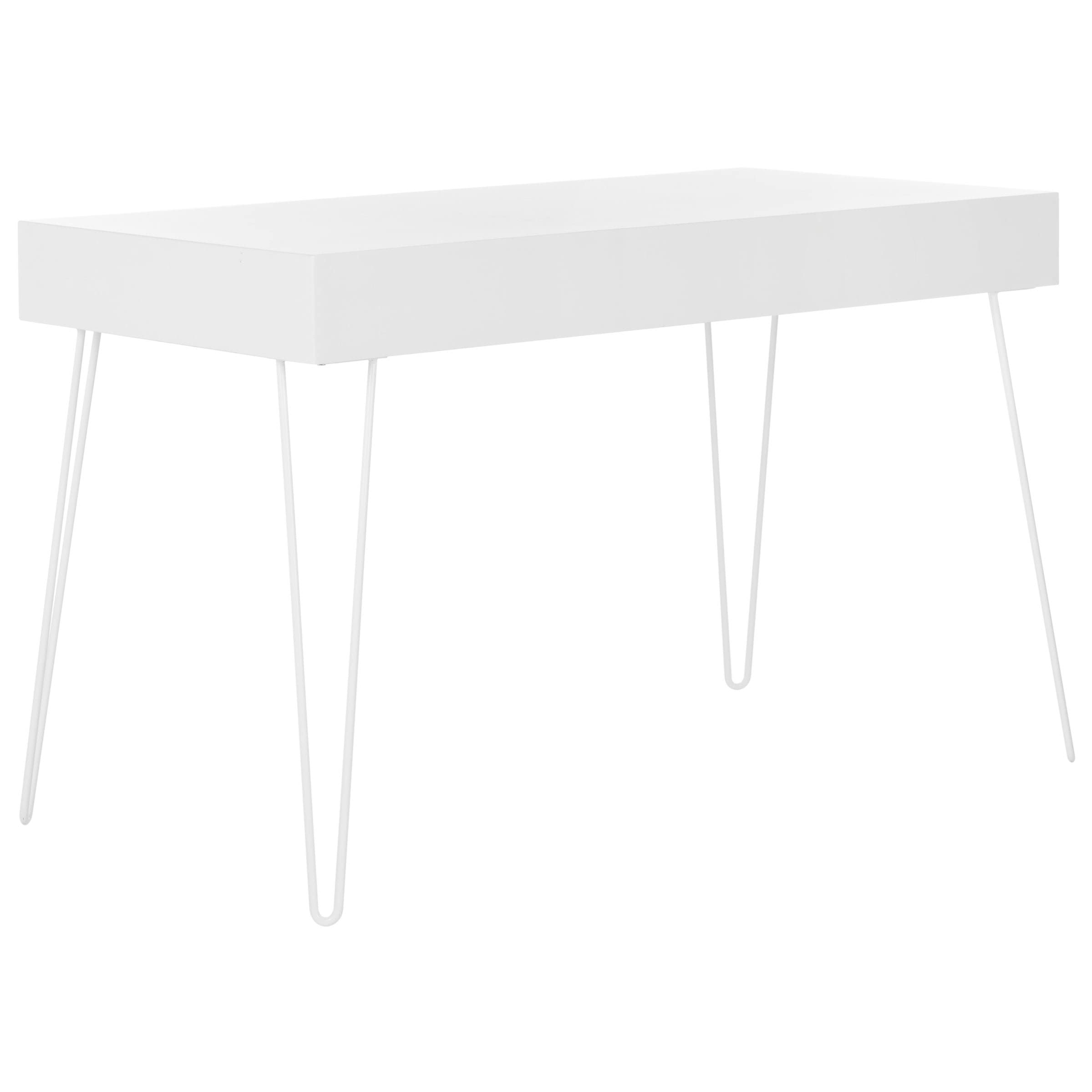 Safavieh Cade Mid Century Retro White Two-Drawer Writing Desk - Vintage Home Office Furniture for Small Spaces & Modern Workspaces