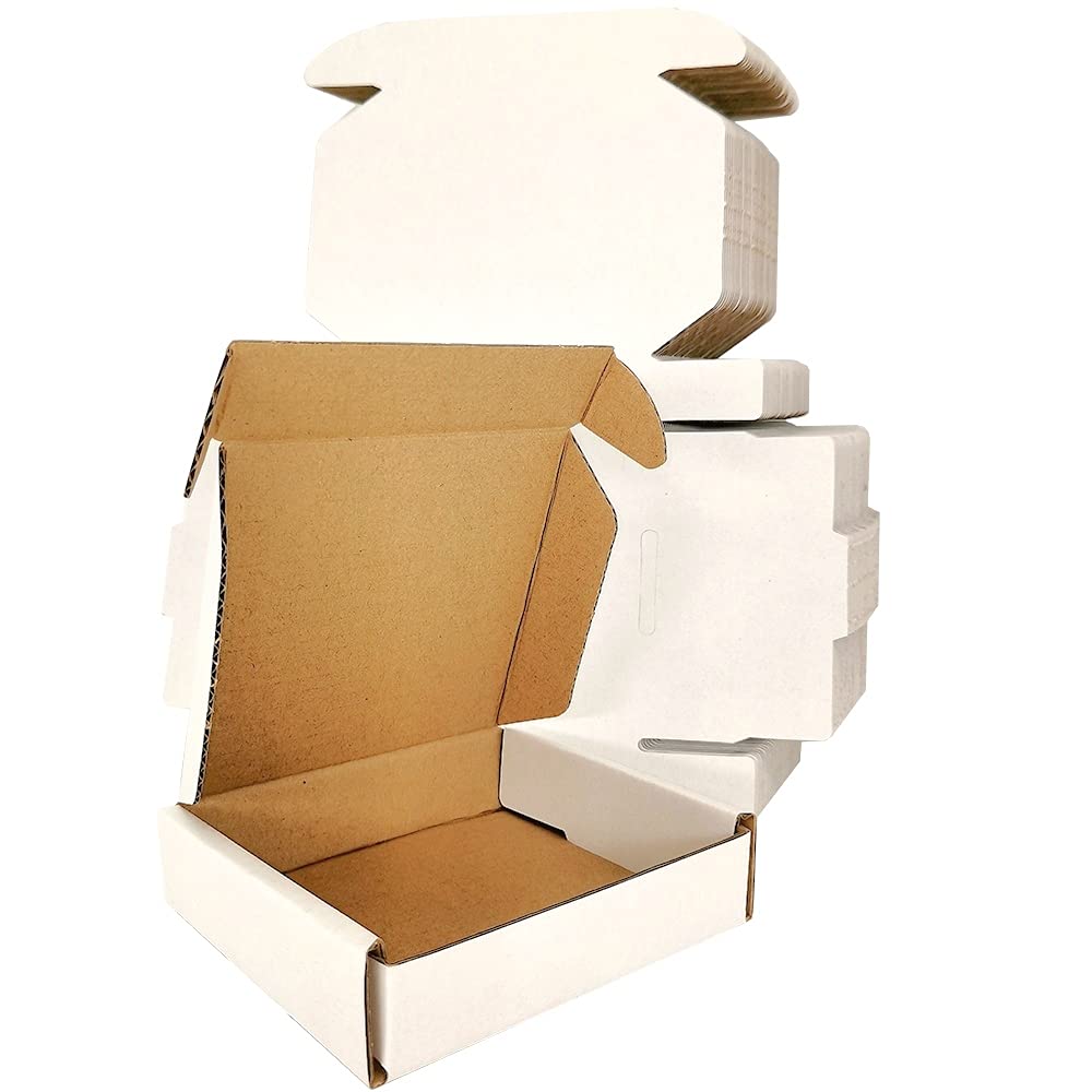 50 Pack 4x4x1 Inch Small Corrugated Cardboard Shipping Boxes - White Mailing Boxes for Ecommerce, Jewelry, Crafts & Small Items Shipping