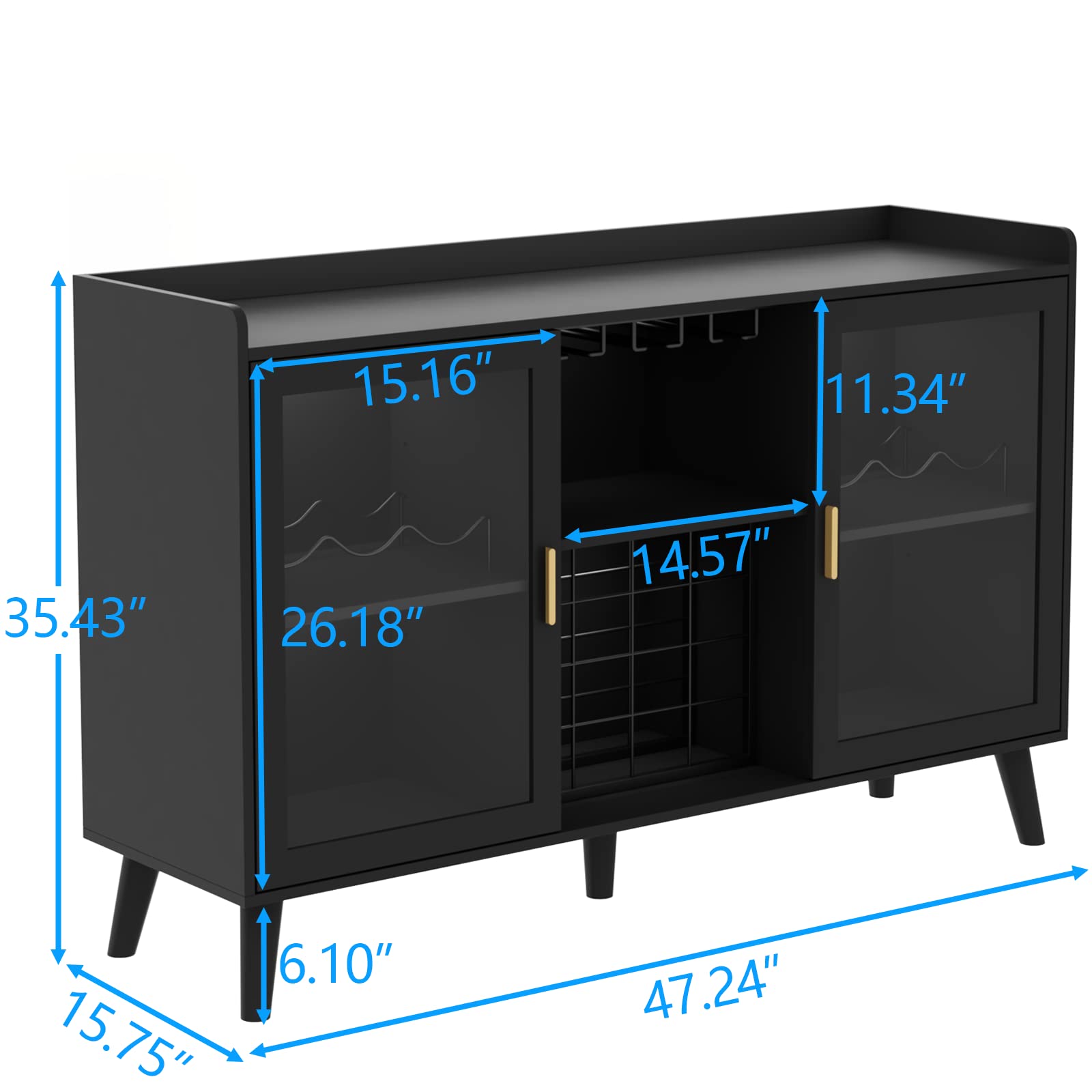 Modern Wine Bar Cabinet with LED Lighting - Freestanding Kitchen Buffet Sideboard with Wine Rack & Glass Storage - Elegant Home Coffee Station & Liquor Cabinet for Living Room, Dining Room (Black) - Perfect for Entertaining Guests & Stylish Home Decor