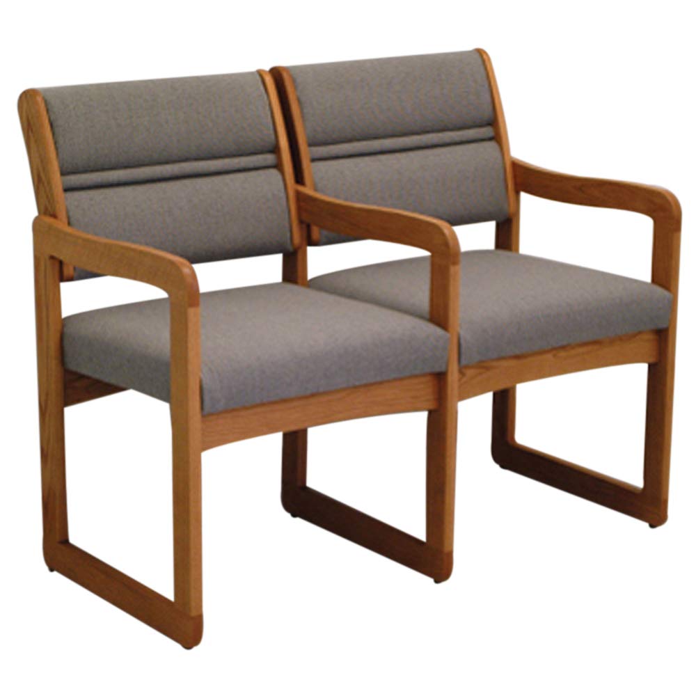 Dakota Valley 2-Seat Wooden Chair with Center Arms - Medium Oak Finish & Watercolor Green Upholstery | Perfect for Living Room, Patio, or Dining Area Seating