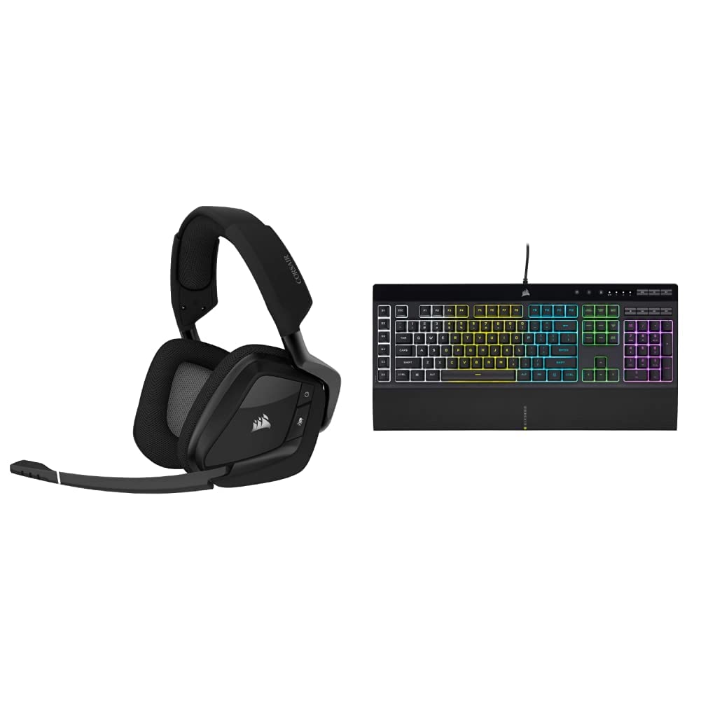 Corsair Void Elite Wireless On-Ear Gaming Headset - Carbon & Corsair K55 RGB PRO Mechanical Gaming Keyboard - Black - Perfect for PC, PS4, Xbox Gaming & Streaming